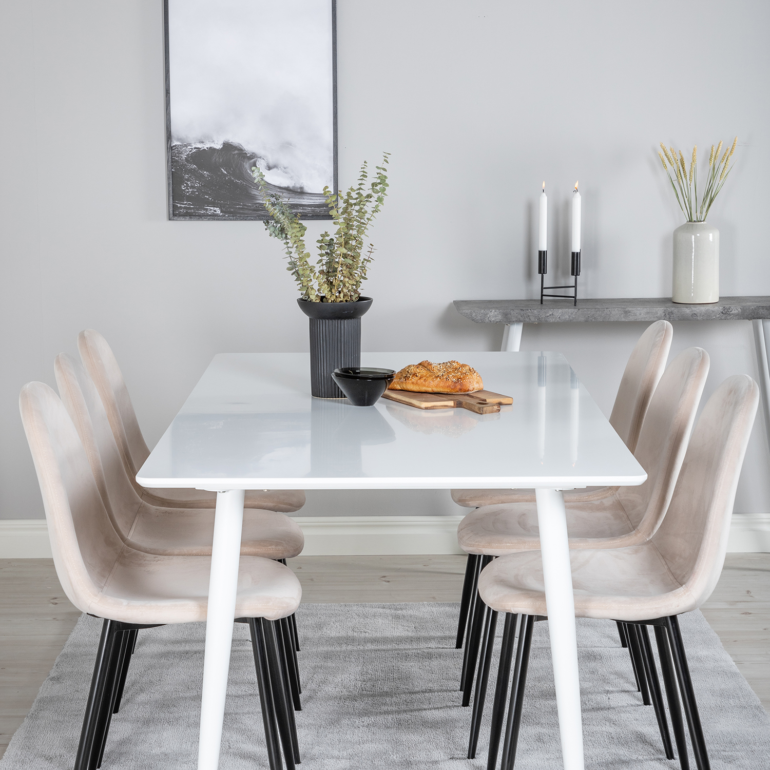 Spisegruppe Venture Home Pobbie med 6 Stoler Fløyel