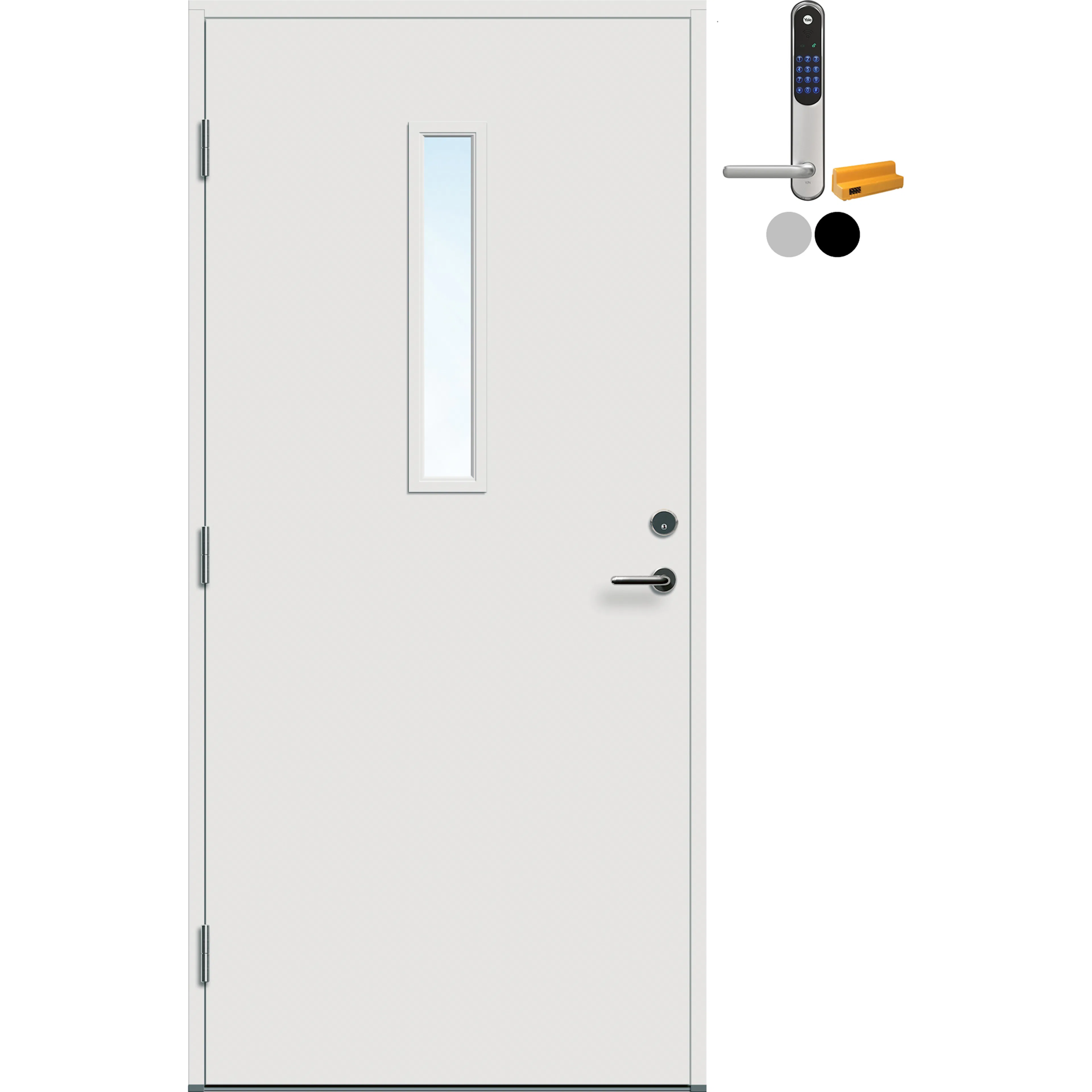 DØR YD KJELLER 10X19H HVIT og Yale Entrus Sort BxH 100x190 Høyre, NCS S-0502-Y, Hvit, Yale Entrus Sort