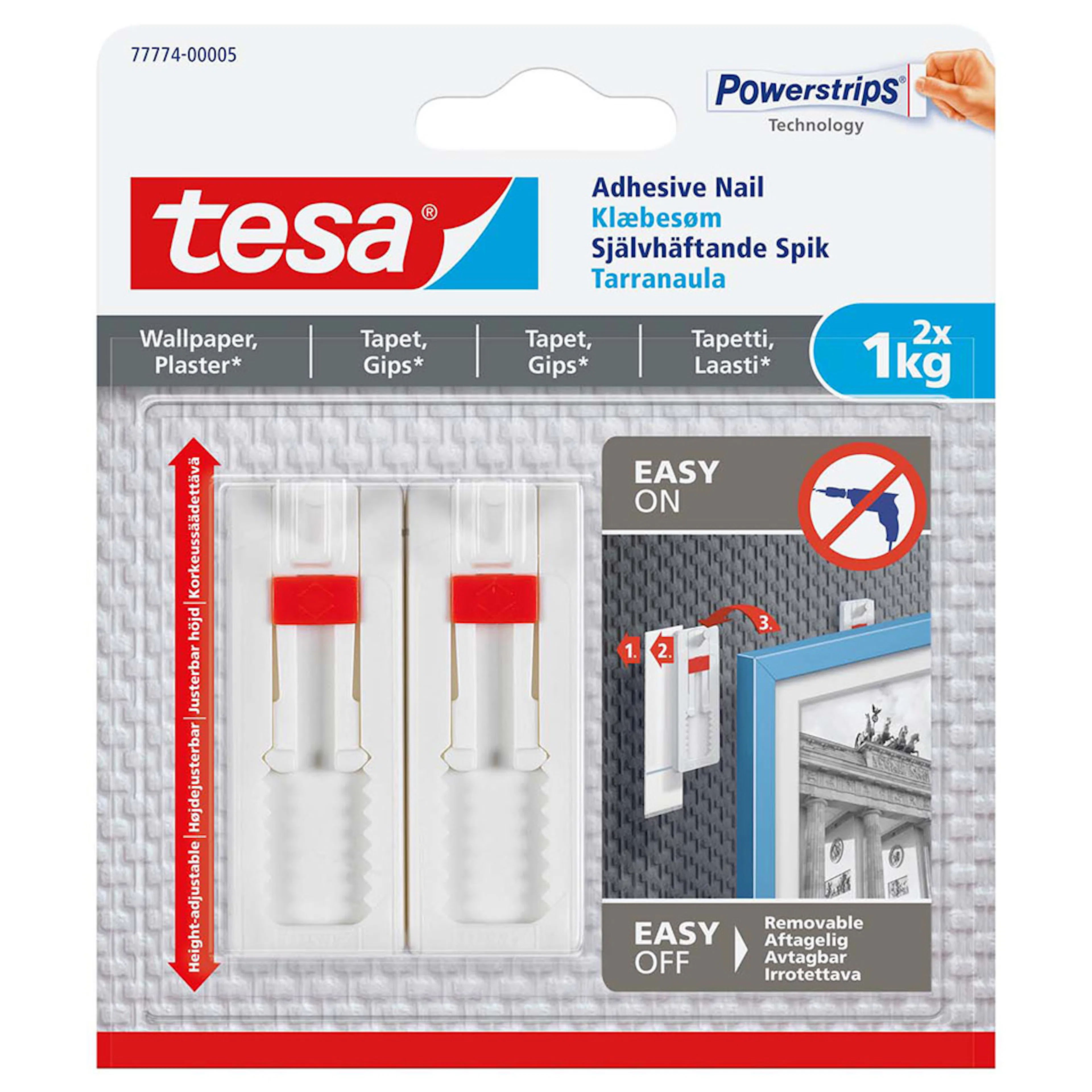 Selvklebende Spiker Tesa Justerbar Tapet 2 stk 1 kg