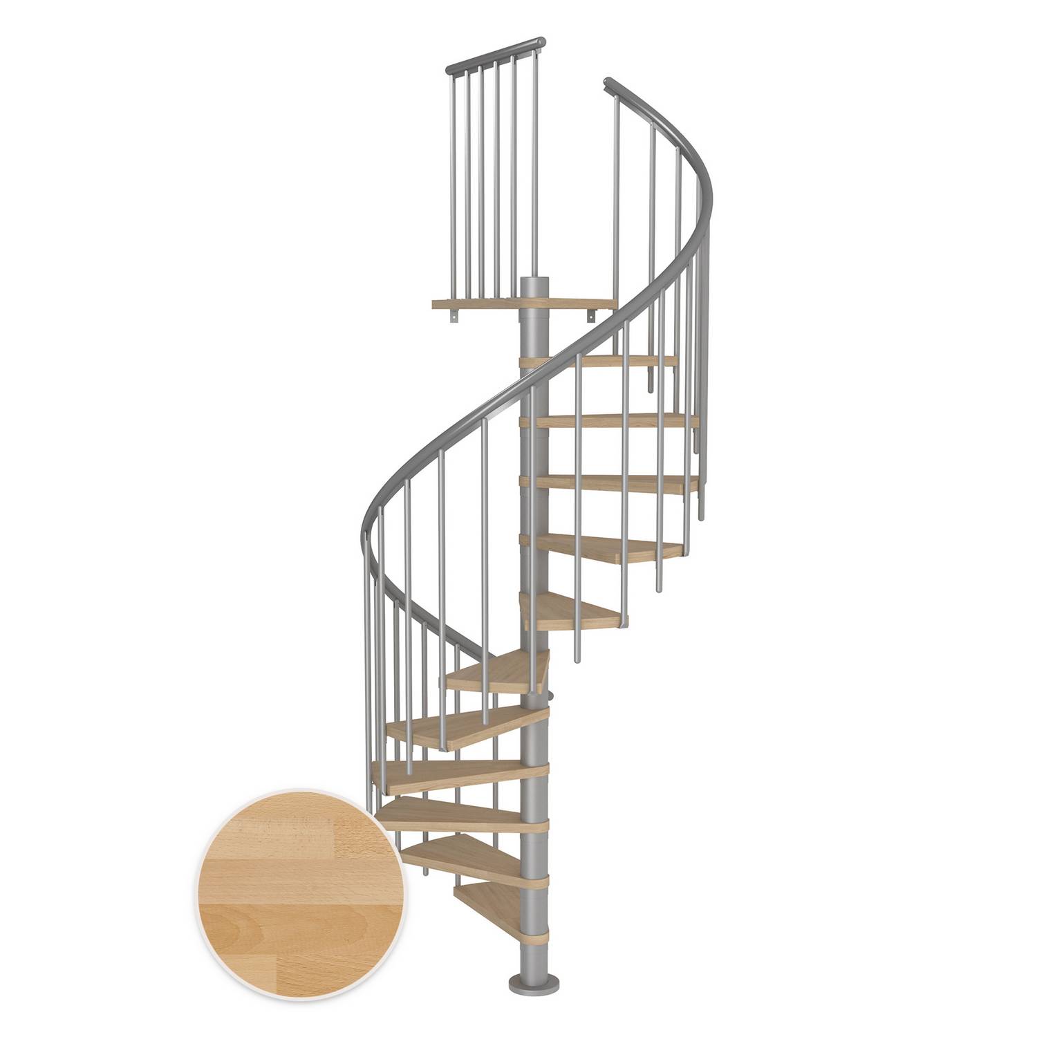 MONTREAL spiral bok oljad pearl grey CLASSIC3 12T Ø140 Pearl Grey, D: 1400 mm, Høyde gulv til gulv: 2700-3090 mm, 12+1 trinn