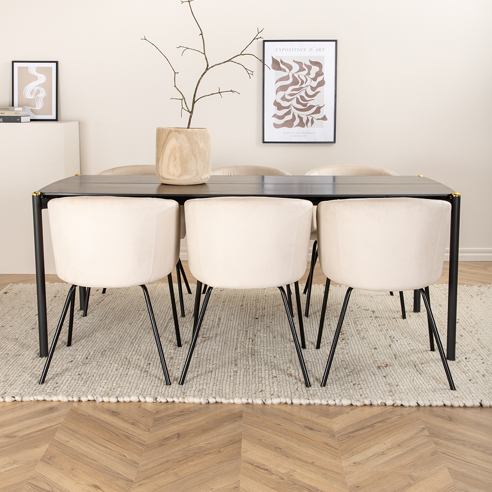 Spisegruppe Venture Home Paris med 6 Bergen Stoler Fløyel