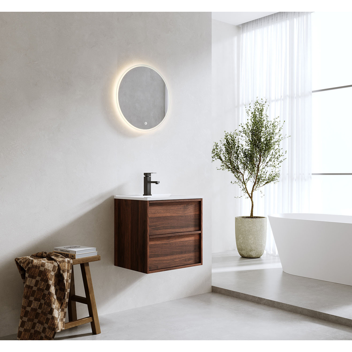 Tvättställsskåp Bathlife Charm med Tvättställ och Spegel Skina