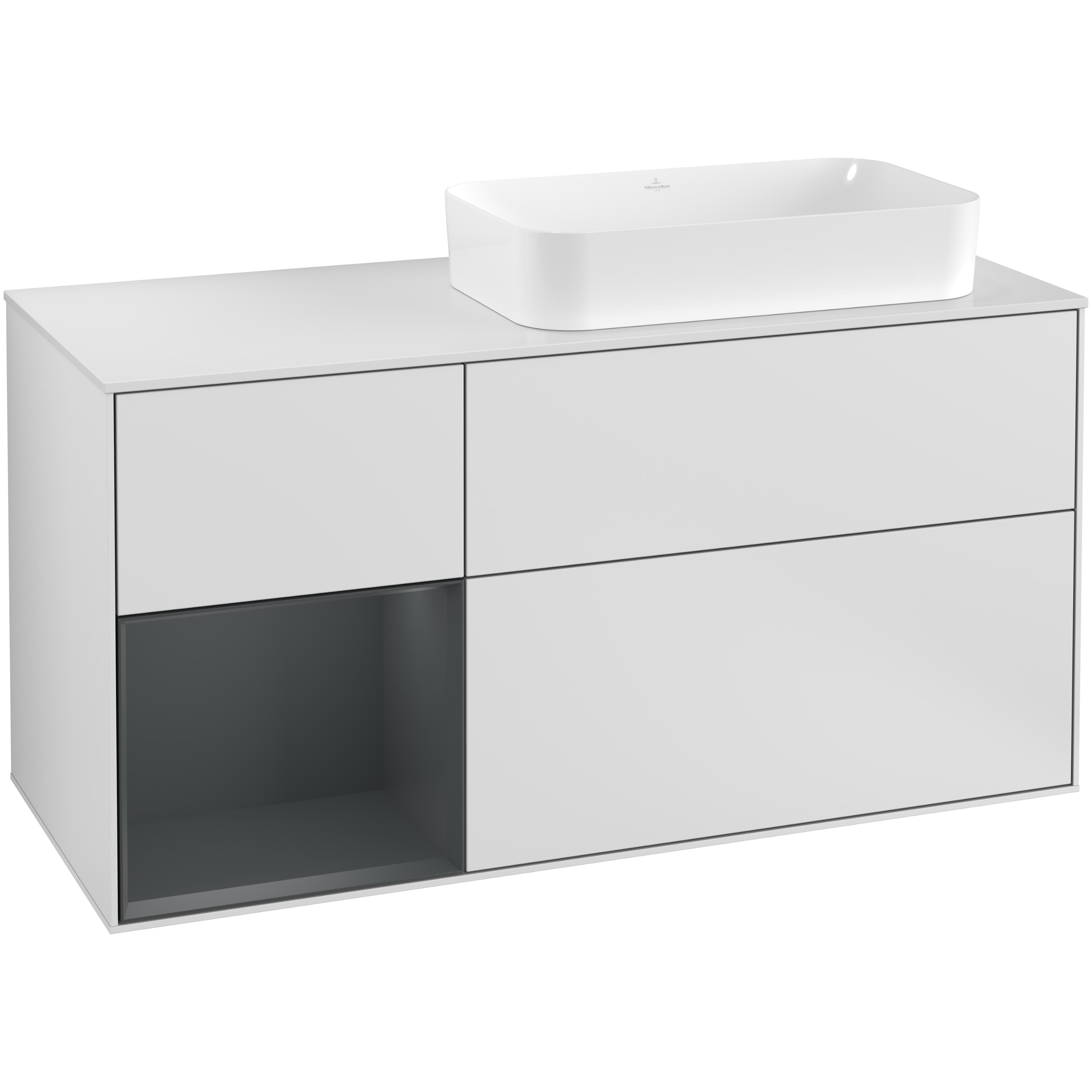 Tvättställsskåp Villeroy & Boch Finion med 3 Lådor Hylla och Bänkskiva för Ocentrerat Fristående Tvättställ