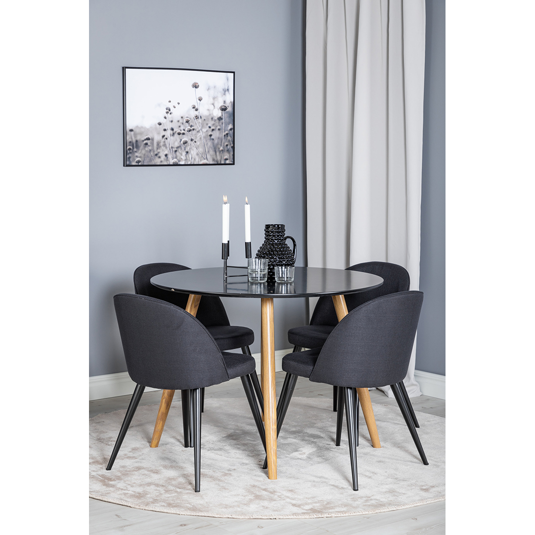 Spisegruppe Venture Home Plaza Ø100 cmmed 4st Velvet Spisestoler