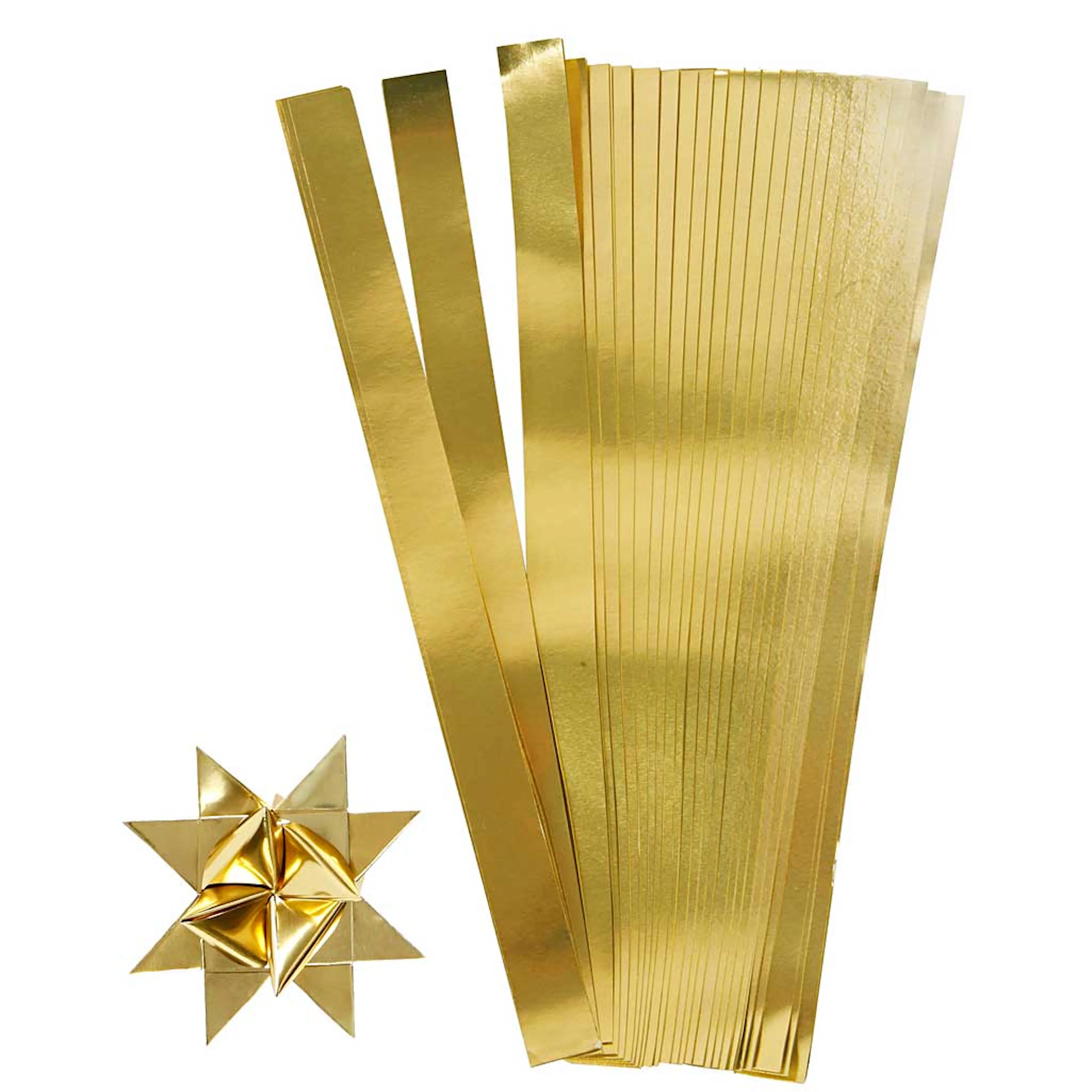 Stjärnstrimlor, guld, L: 45 cm, Dia. 4,5 cm, B: 10 mm, 100 s Guld