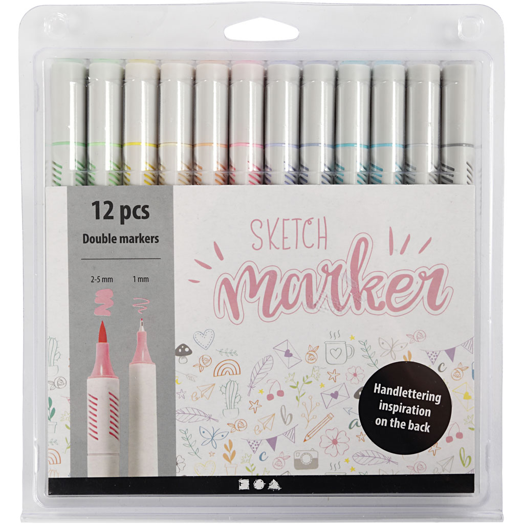 Tegnetusjer Creativ Company Sketch Marker Strek 1+2-5 mm 12 stk