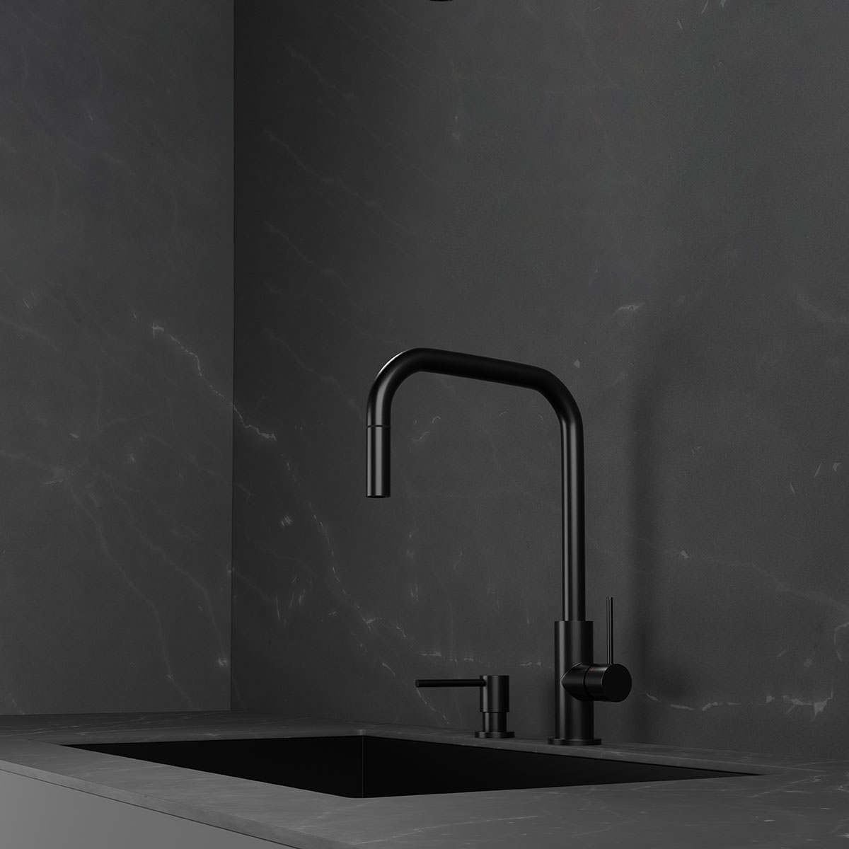 Kjøkkenbatteri Scandtap Steel Accent Square med Uttrekkbar Tut