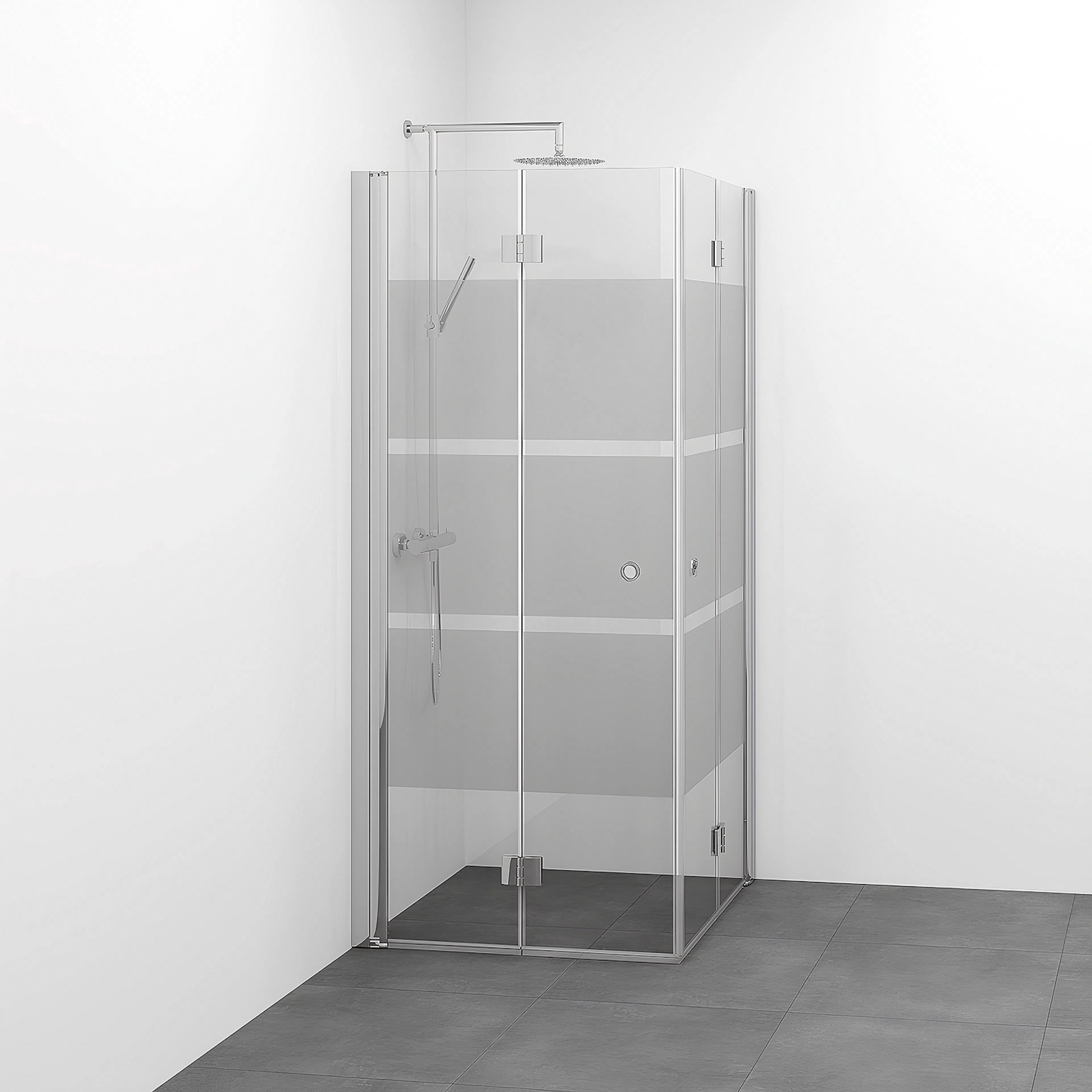 Spirit Vik Rak 80x90 Gr Bl Sc 800x900x1970 mm, Krom, Screentryckt glas med Hålgrepp