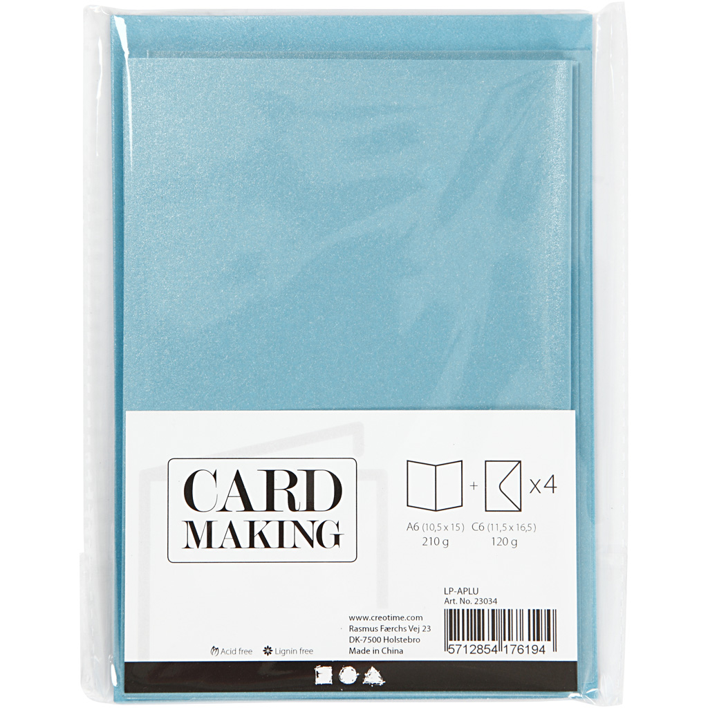 Kort Creativ Company og Perlemor Konvolutt Kortstr 10,5x15 cm Konvstr 11,5x16,5 cm 4 sett/1 Pk