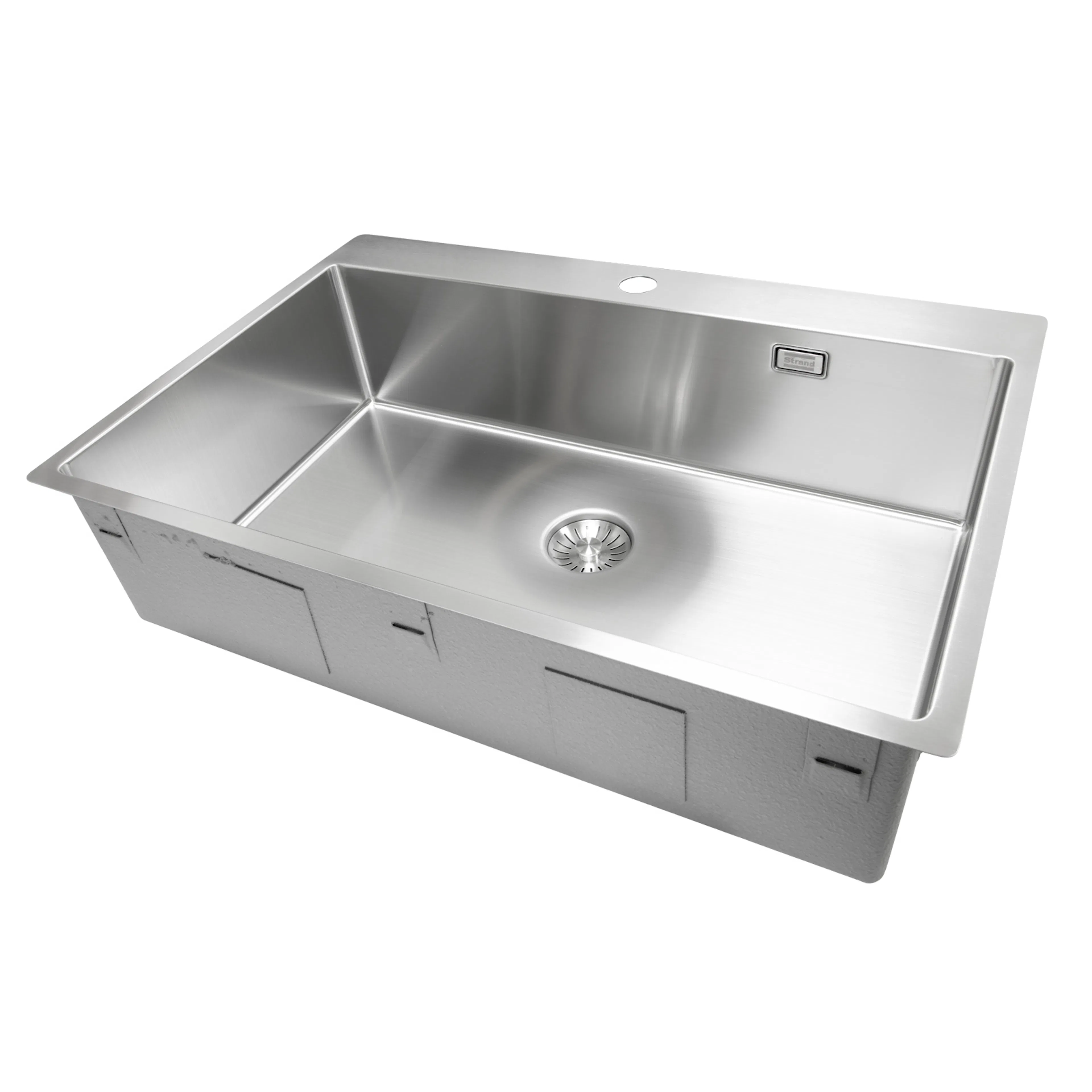 Enkelvask Strand Stainless SOLID med clips och blandarplats