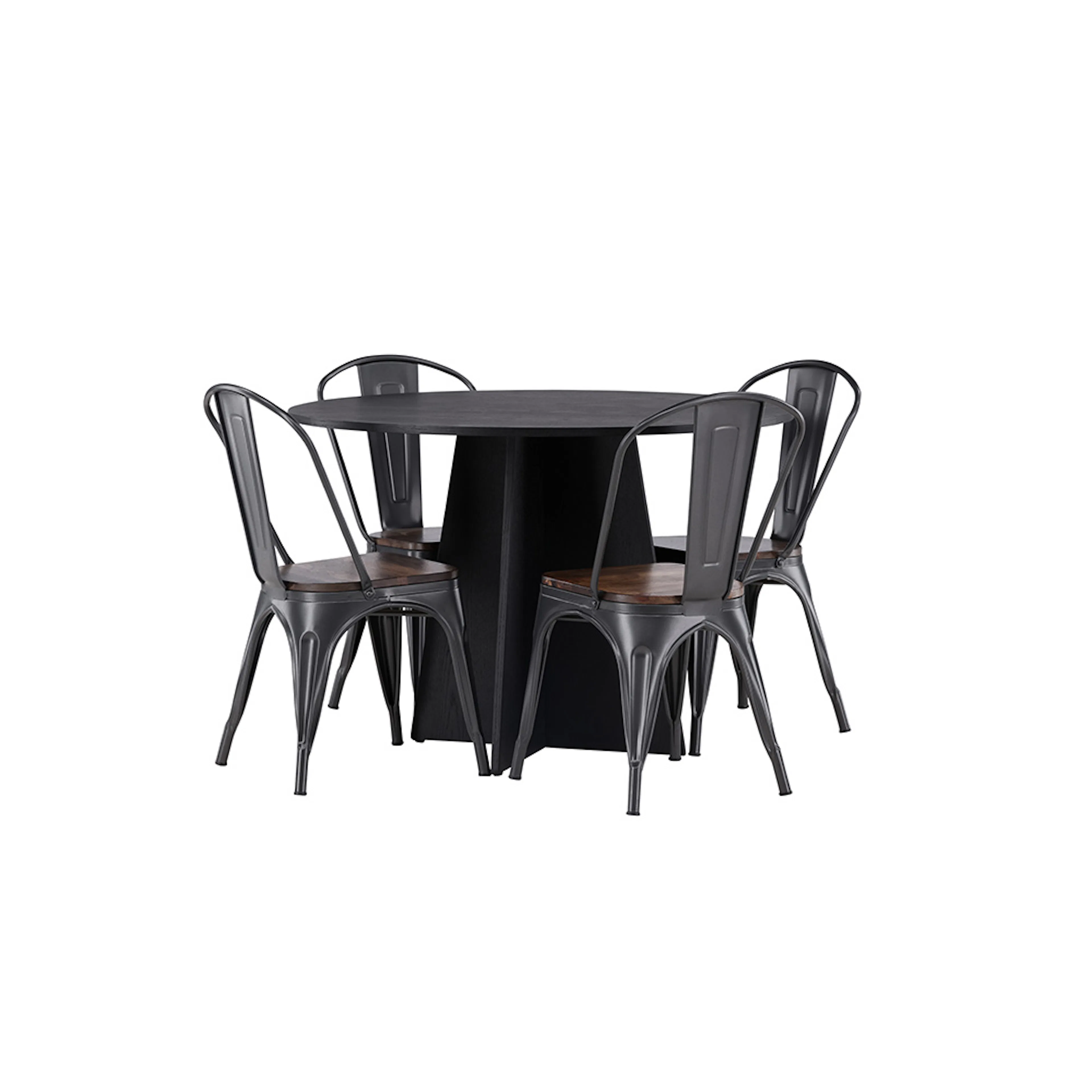 Bootcut Round Dining Table - Black / Black Fanéer +Tempe Din Sort/Valnøtt