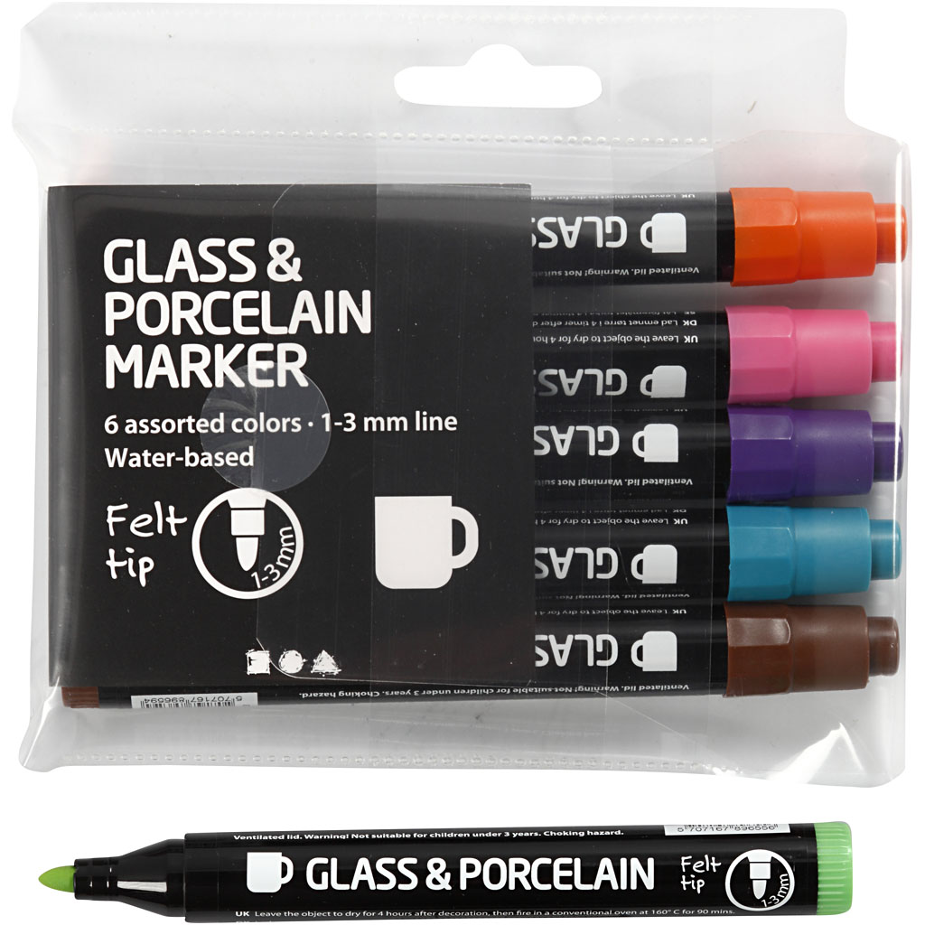 Glass- og Porselenstusj Creativ Company Suppl Farger Strek 1-3 mm Semi Opaque 6 stk/1 Pk