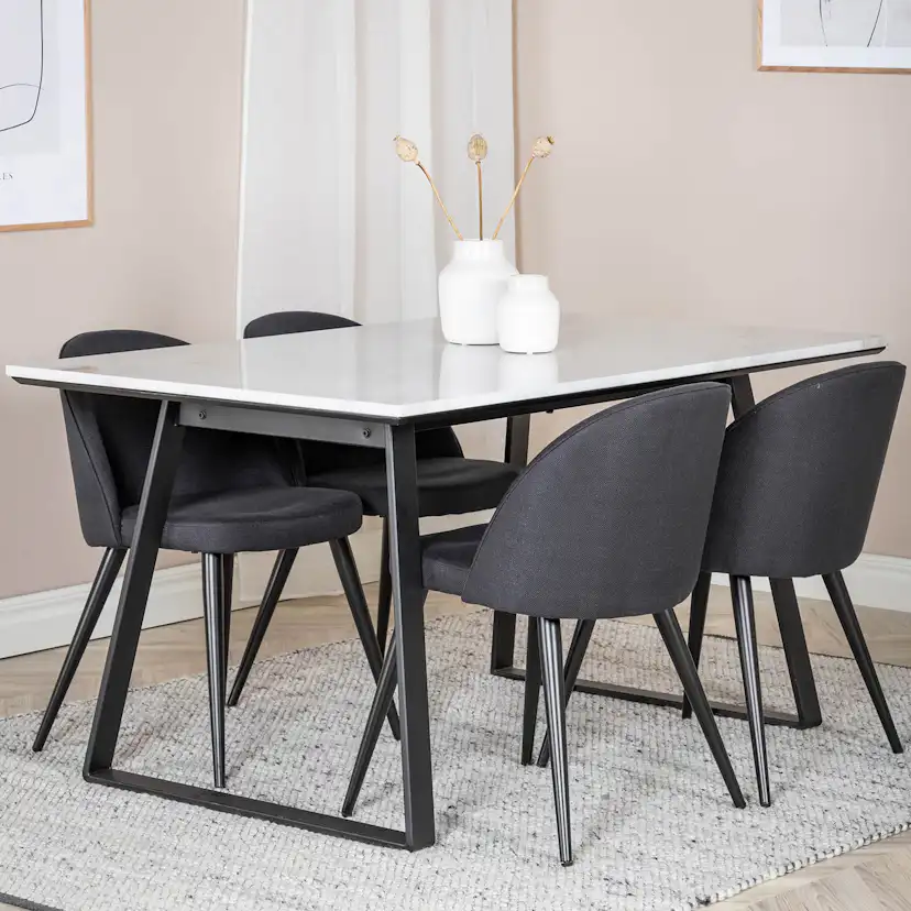 Estelle Table White/Black+Velvet Chiar- Black Fabric_4 Hvit/Sort