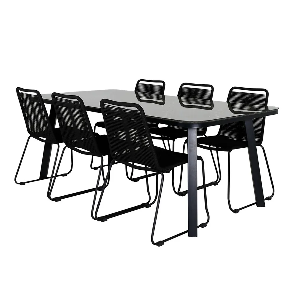 Paola Dining Table - Black Steel / Nature Wicker - 200*100+L Sort