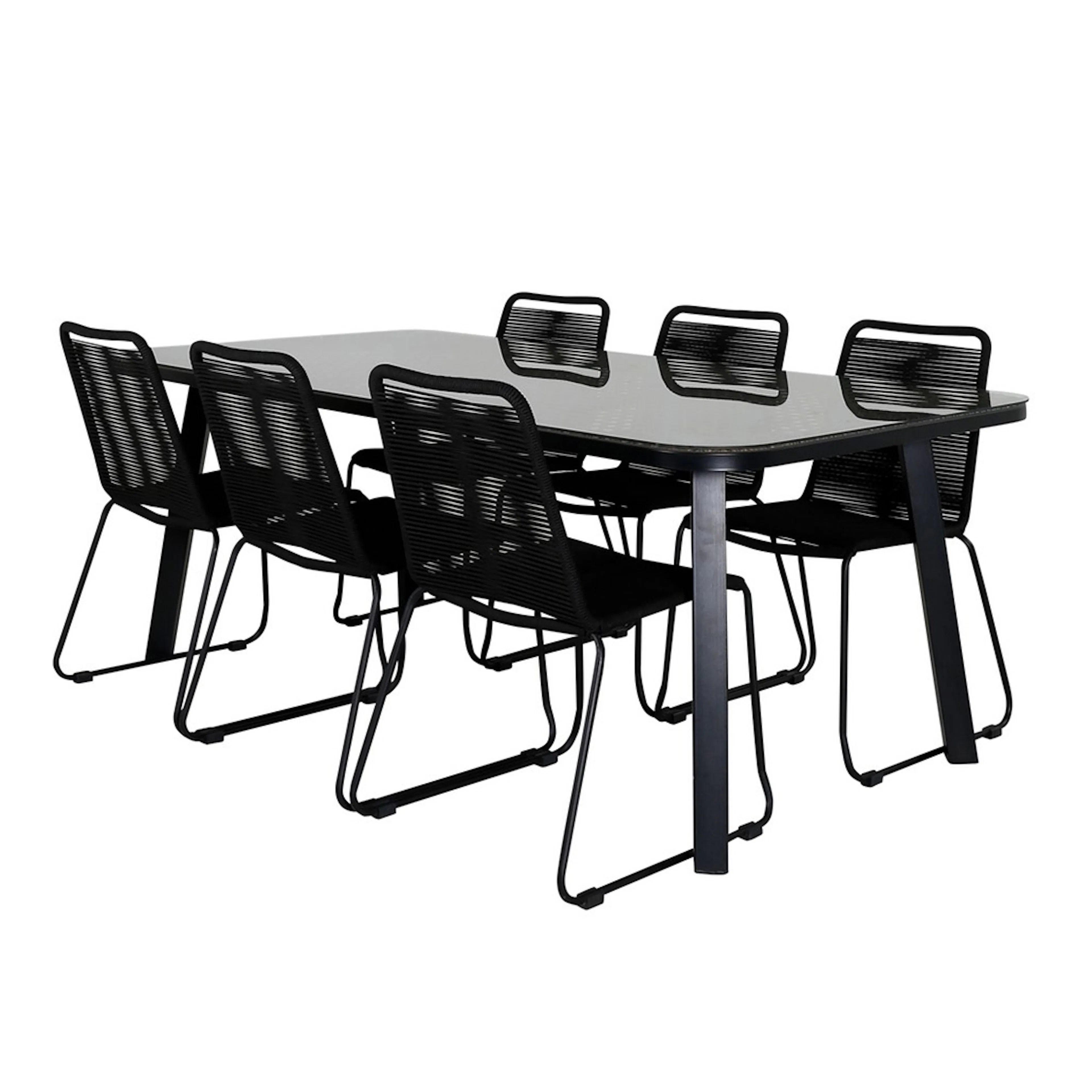 Paola Dining Table - Black Steel / Nature Wicker - 200*100+L Sort