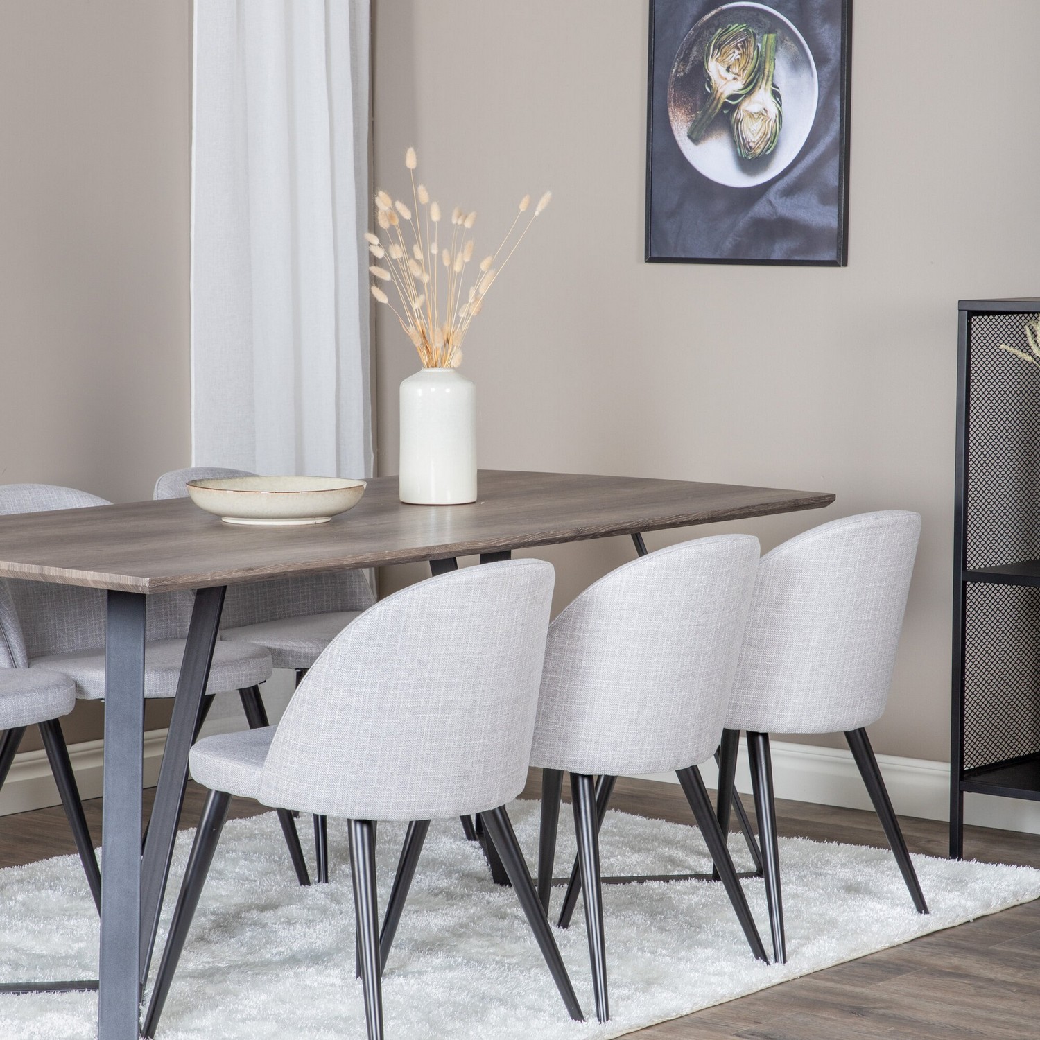 Spisegruppe Venture Home Madde med 6 Valentina Stoler Polyester