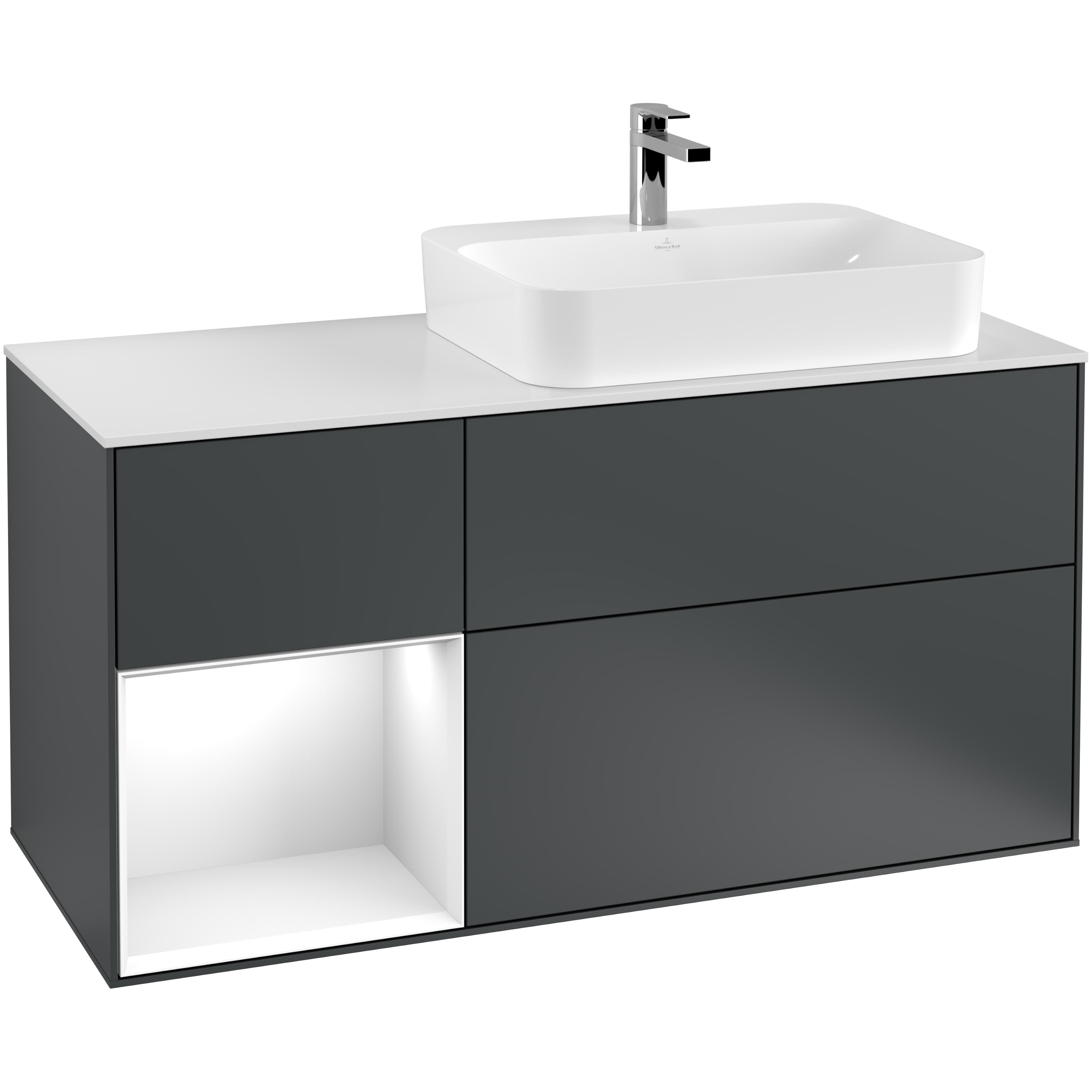 Tvättställsskåp Villeroy & Boch Finion med 3 Lådor Hylla och Bänkskiva för Ocentrerat Ytmonterat Tvättställ