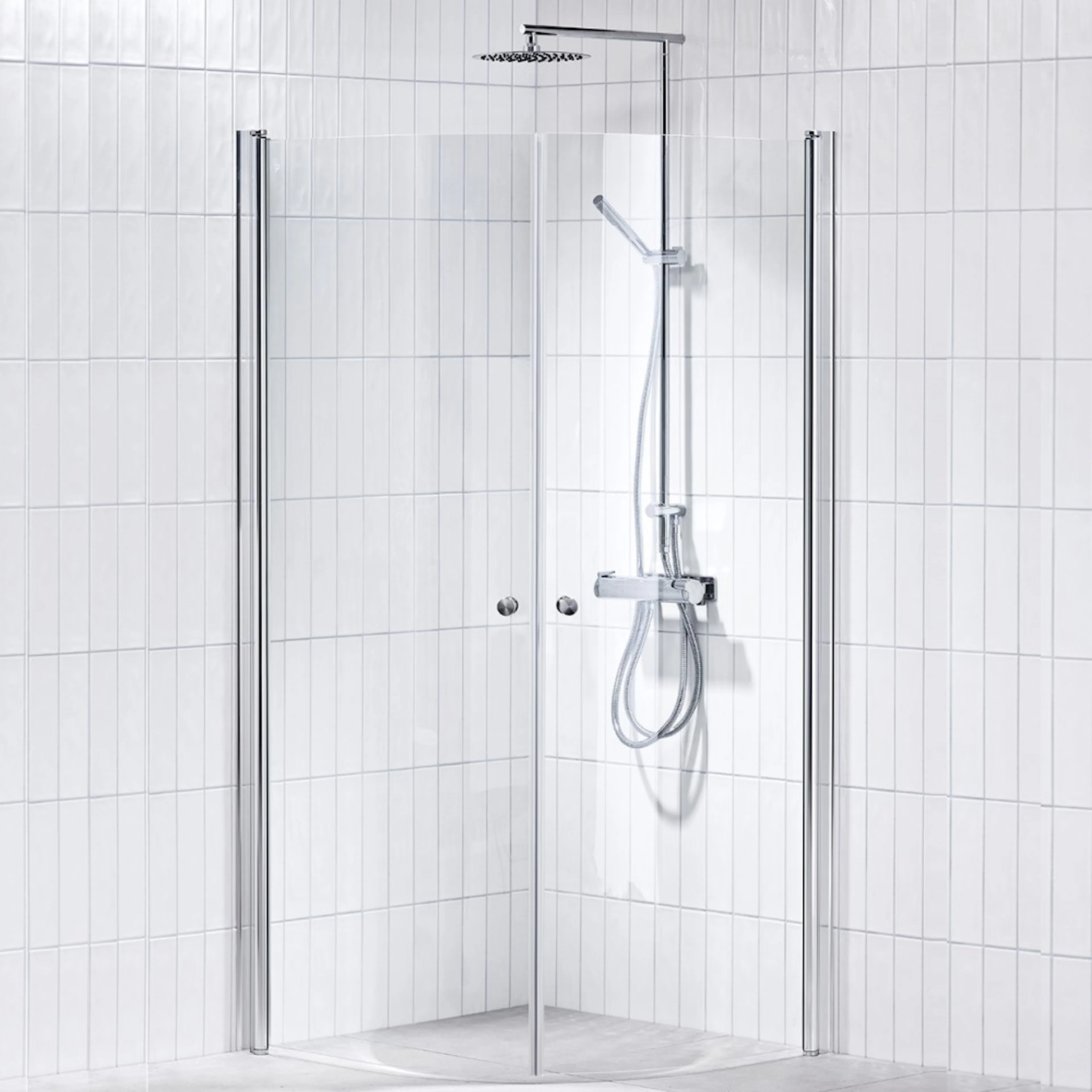Duschhörna Alterna Picto Svängd 900x1000 mm Klarglas LxB 885x985 mm, Klarglas/Blank