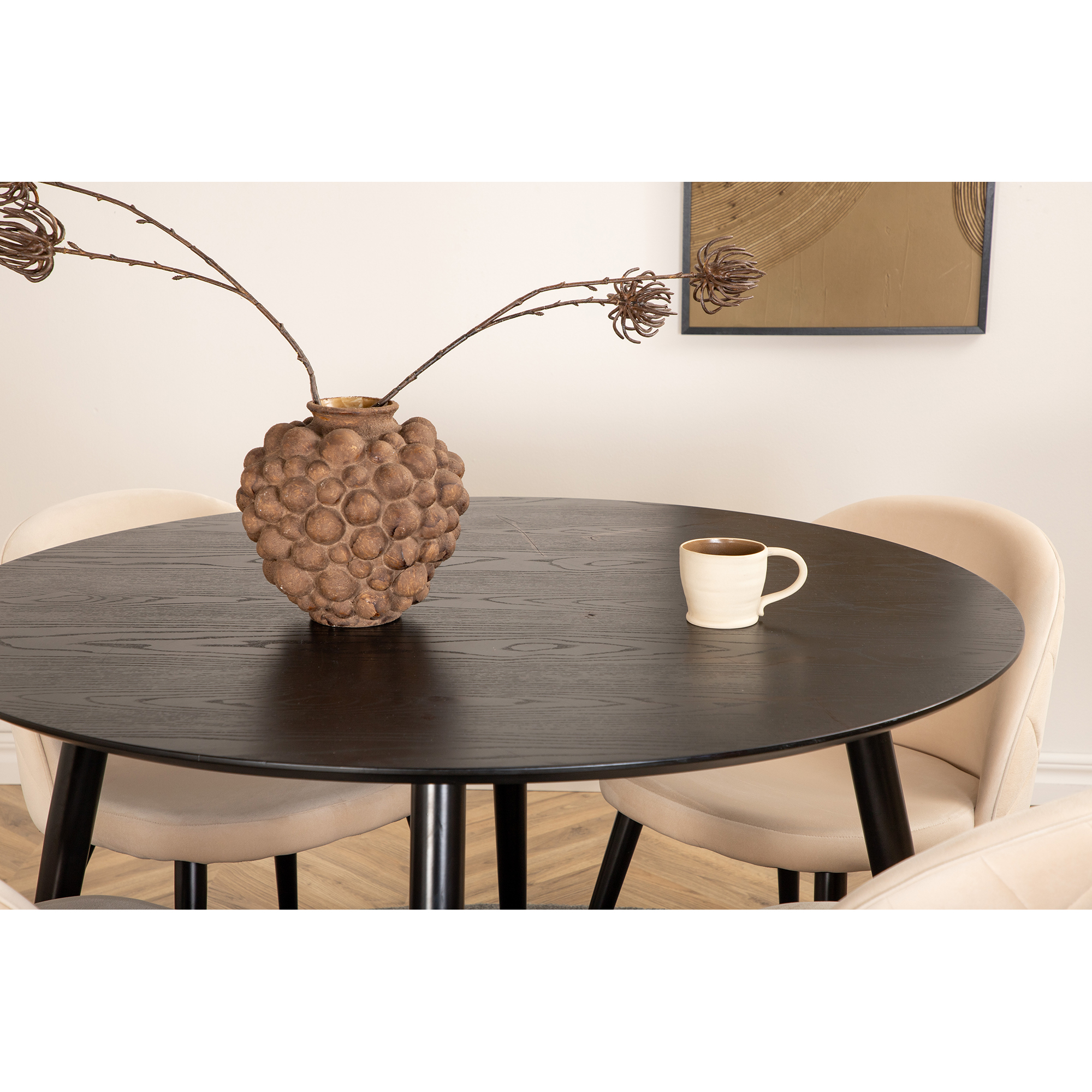 Spisegruppe Venture Home Dipp Ø115 cm med 4 Velvet  Stitches Stoler