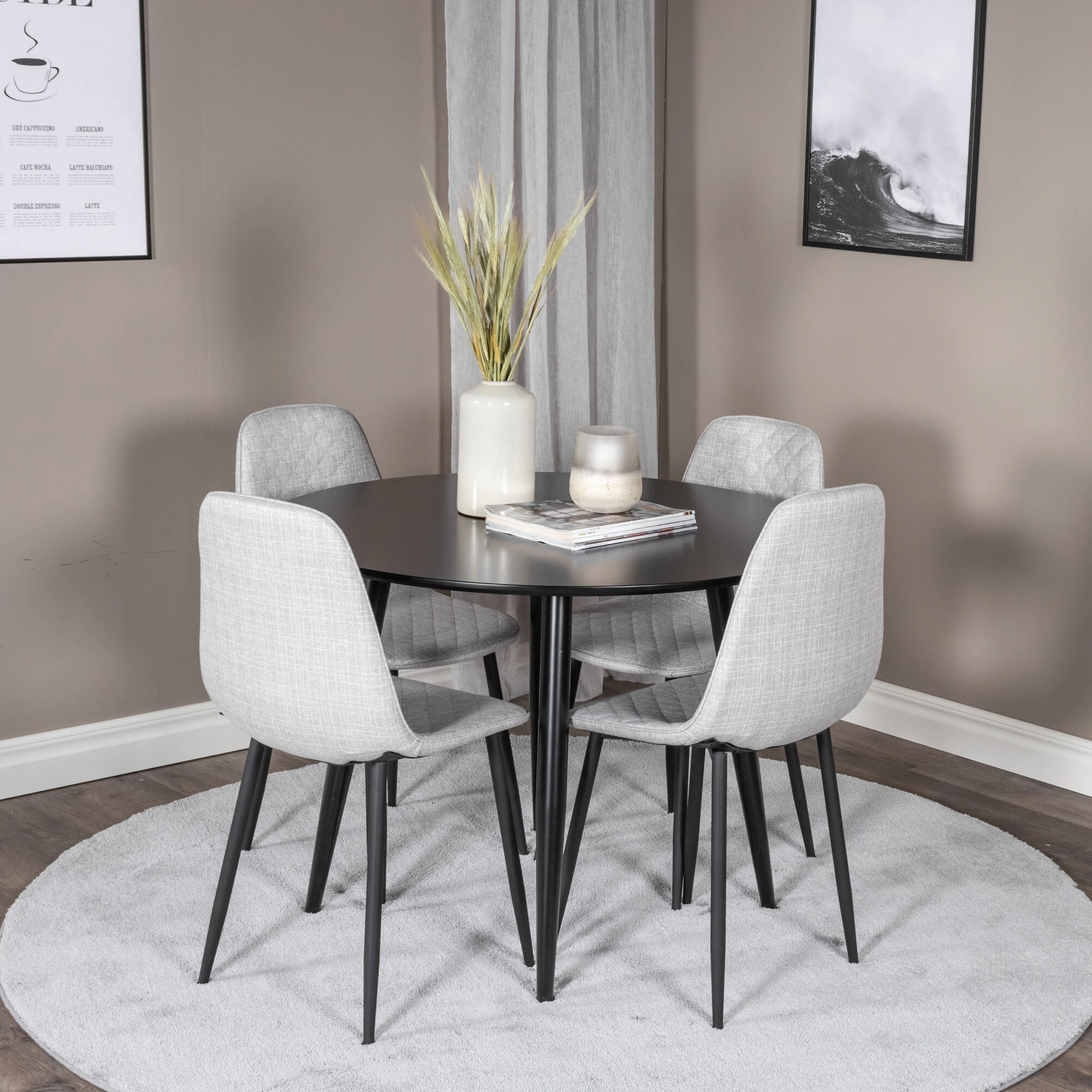 Plaza Runt Matbord - Svart / Svart - ø100*H75 +Polar Diamond Sort/Grå