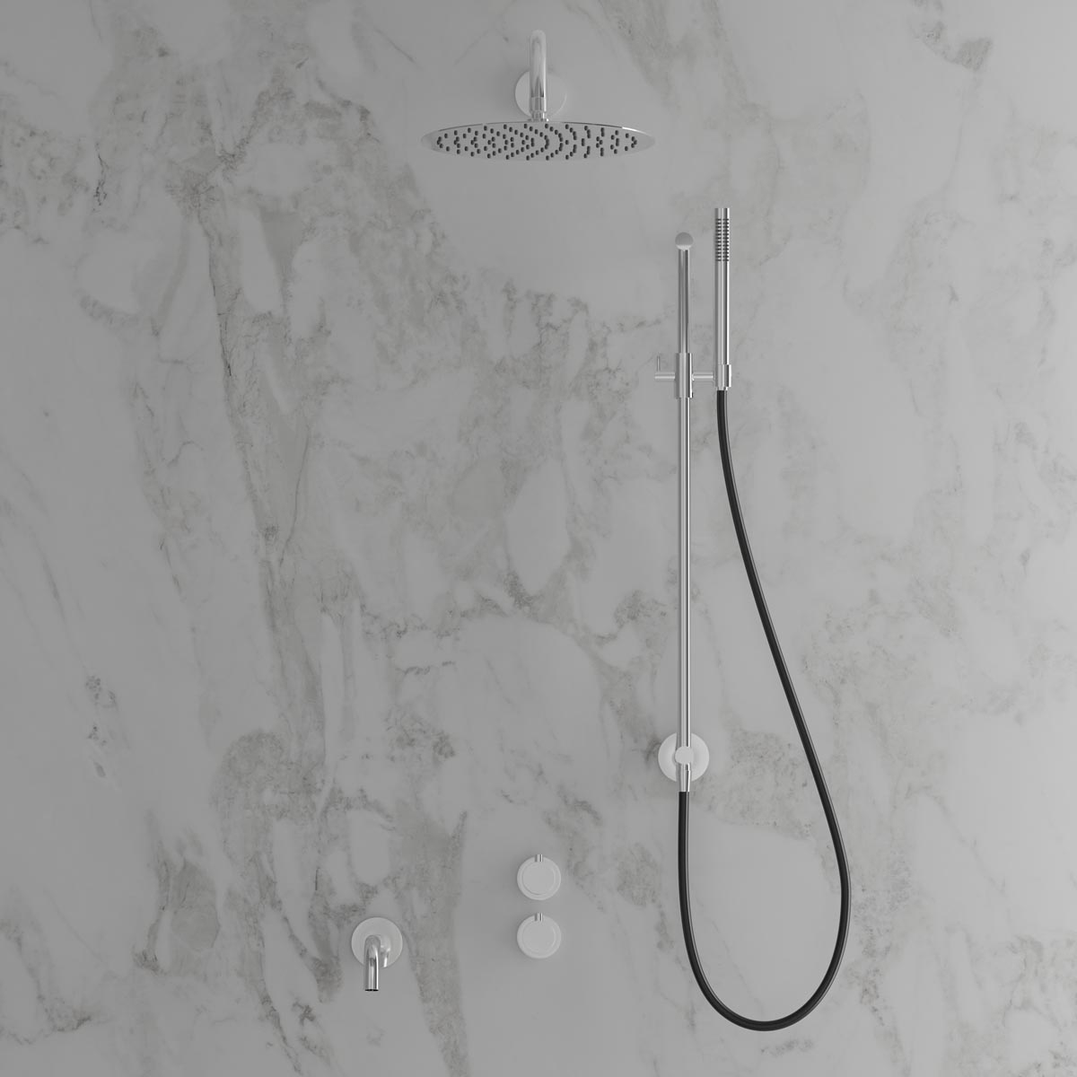 Takduschset Scandtap Steel Harmonized 6X med Badkarsblandare för Inbyggnad | badrum - duscharmatur - takdusch | KakelKungen