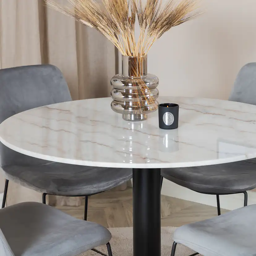 Spisegruppe Venture Home Estelle med 4 Muscot Stoler Fløyel