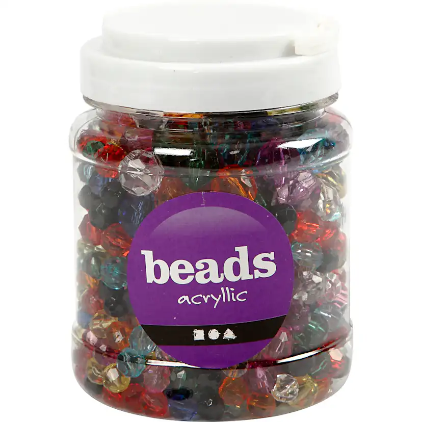 Plastperler Creativ Company fasettperlemix Ass Farger størrelse 10-12-16 mm Hullstr 1-2,5 mm 700 ml/1 boks