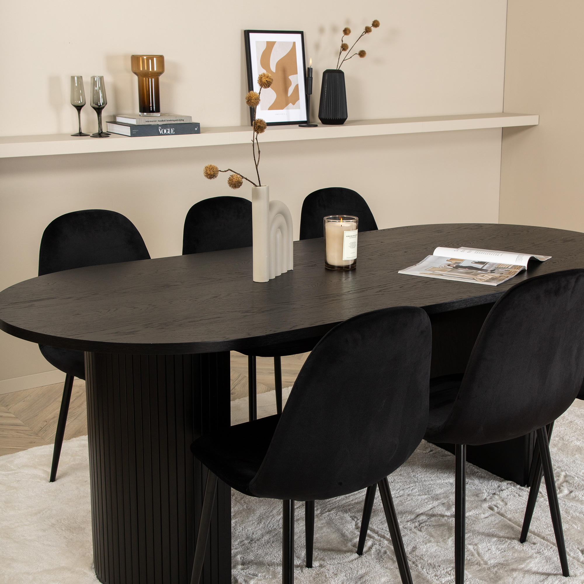 Spisegruppe Venture Home Bianca Sort med 6 Pobbie Stoler Fløyel