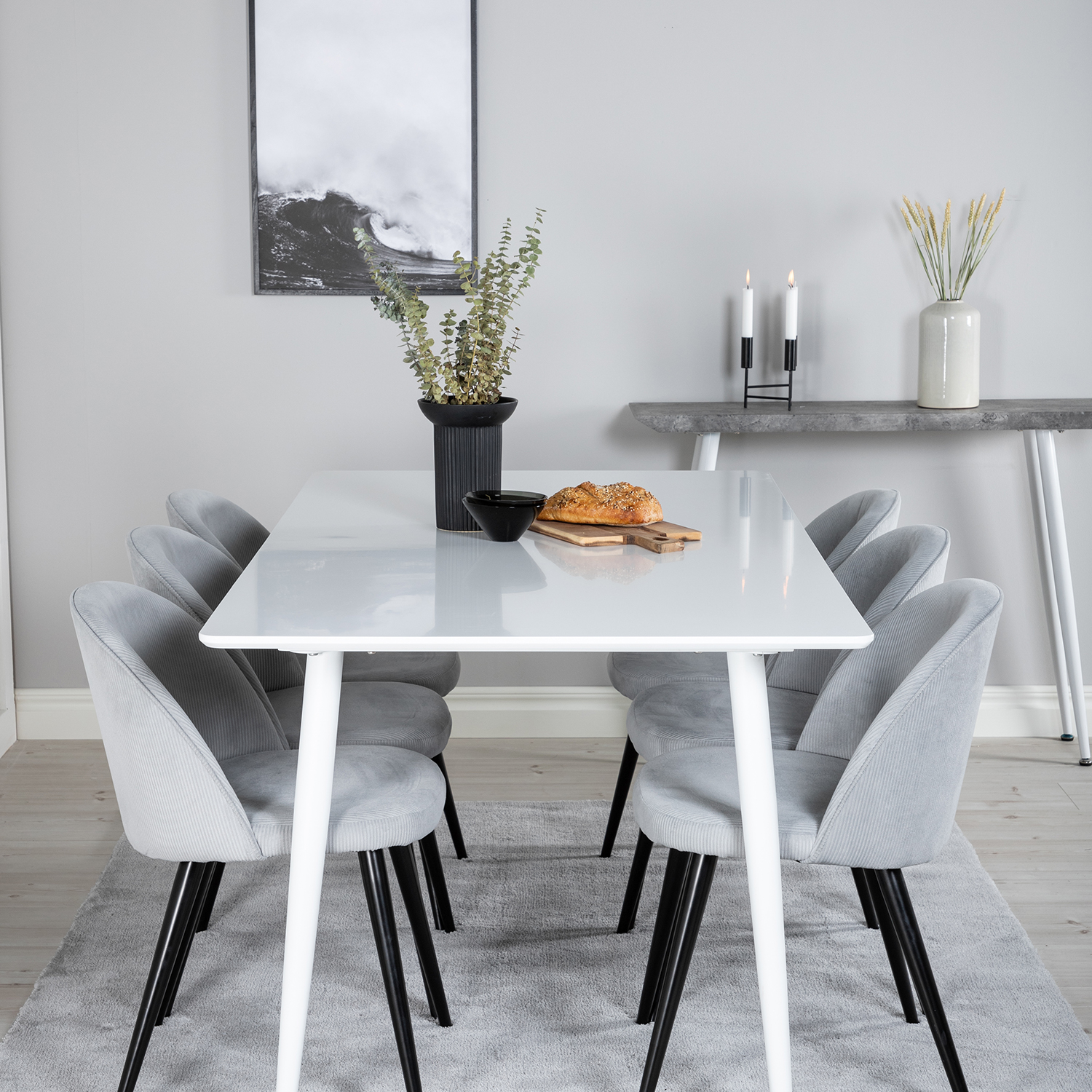 Spisegruppe Venture Home Pobbie med 6 Valentina Stoler Manchester