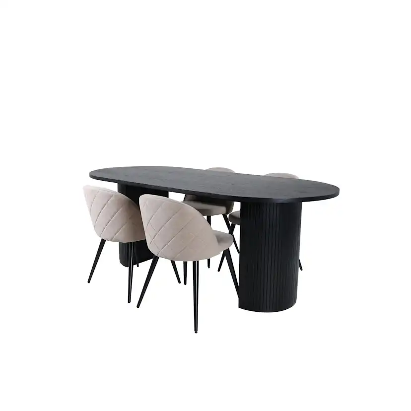 Spisegruppe Venture Home Bianca med 4 Valentina Sort Stitcthes Stoler