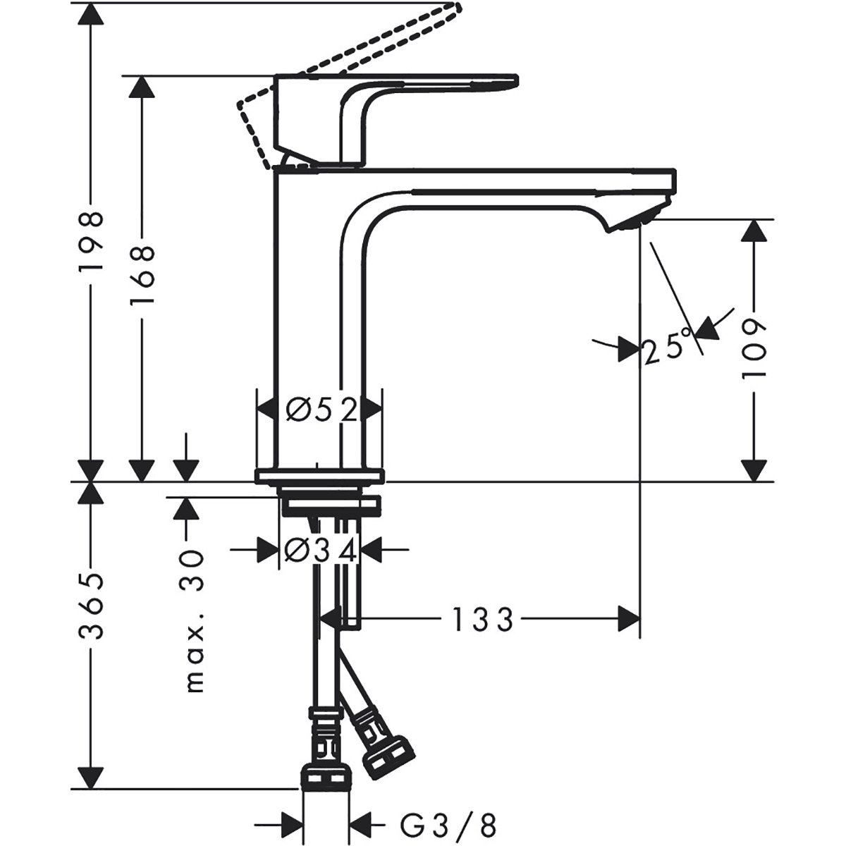 Servantbatteri Hansgrohe Rebris S 1-greps 110 uten Bunnventil