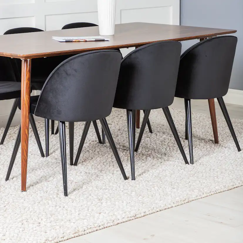 Spisegruppe Venture Home Pobbie med 6 Valentina Stoler Fløyel