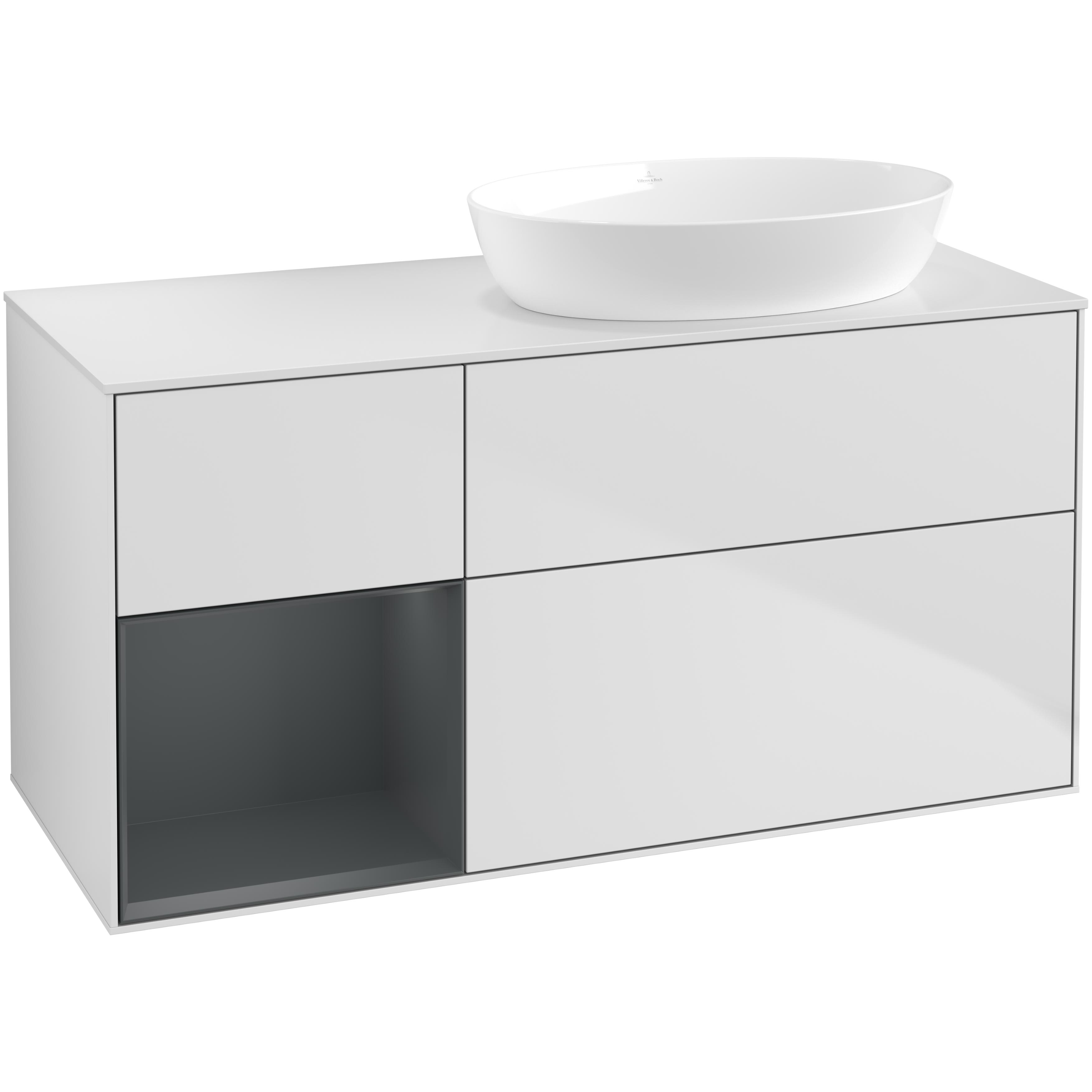 Tvättställsskåp Villeroy & Boch Finion med 3 Lådor Hylla och Bänkskiva för Ocentrerat Tvättställ från Artis & Collaro