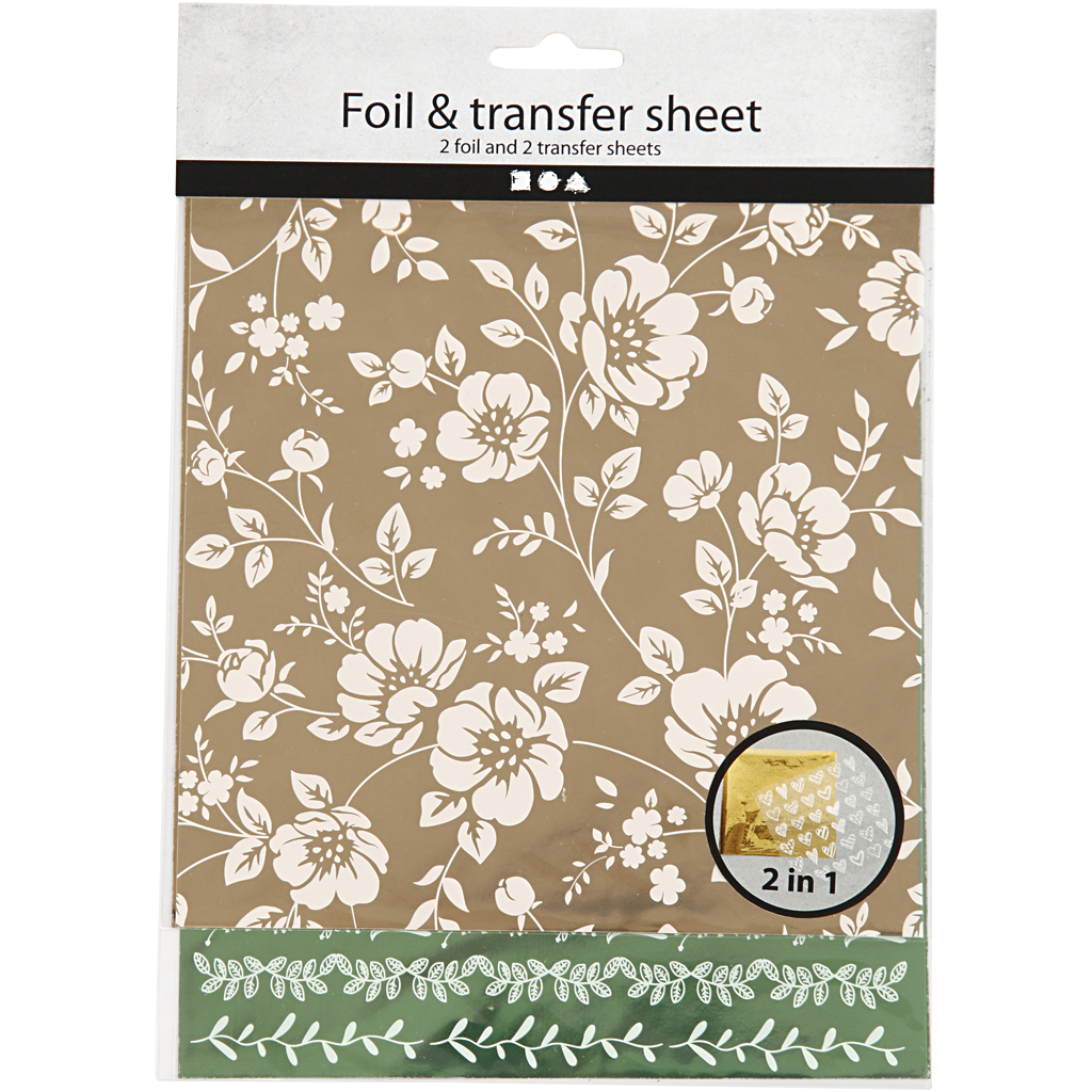 Dekorasjonsfolie Creativ Company og Limark Gullgrønne Blomster 2x2 ark/1 Pk