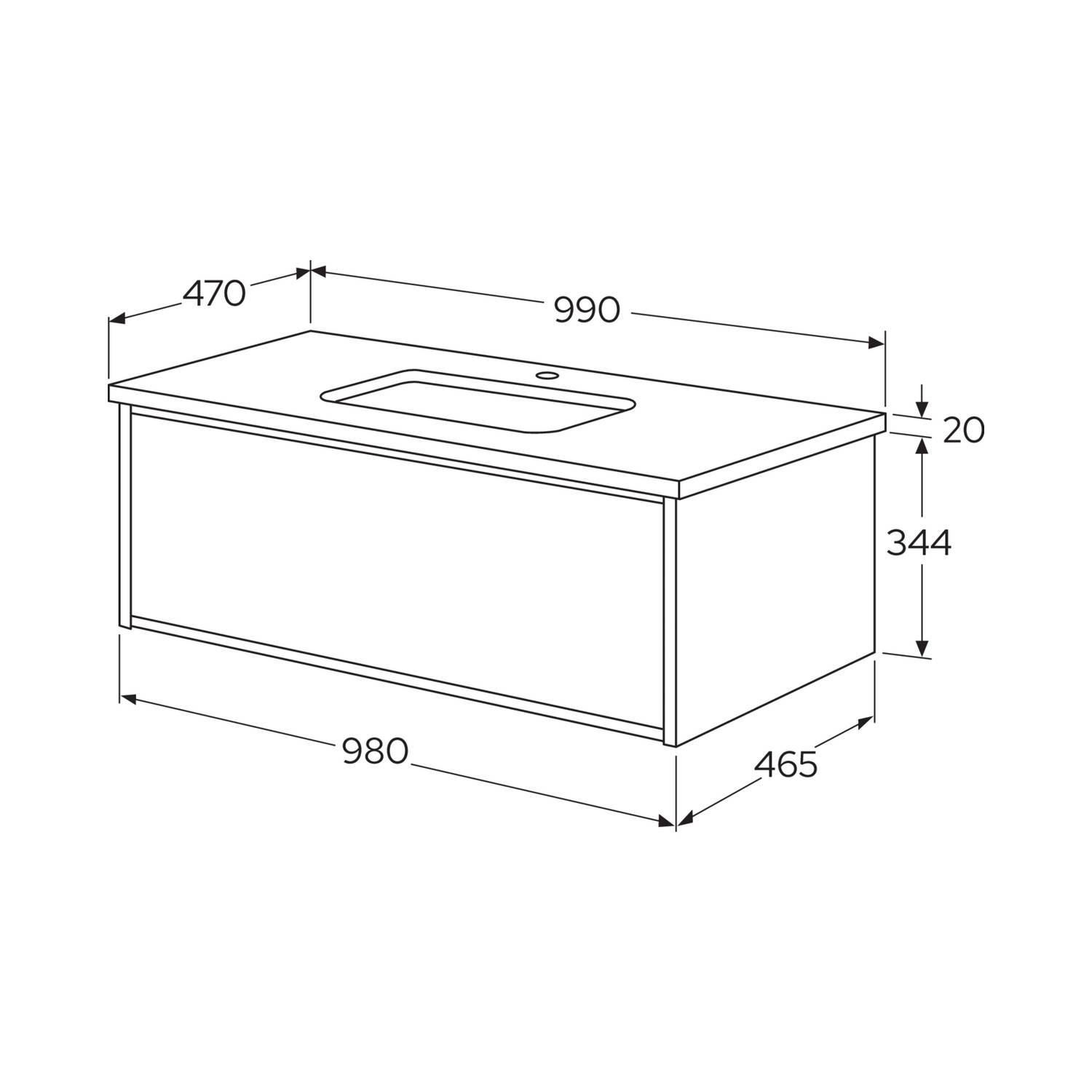 Kommod Ducentic Brun ek - 100 cm. Stenbänkskiva med 1 ho, Be Brun Eik, Hull for 1 stk Enkelthullsbatteri, Beige Royal