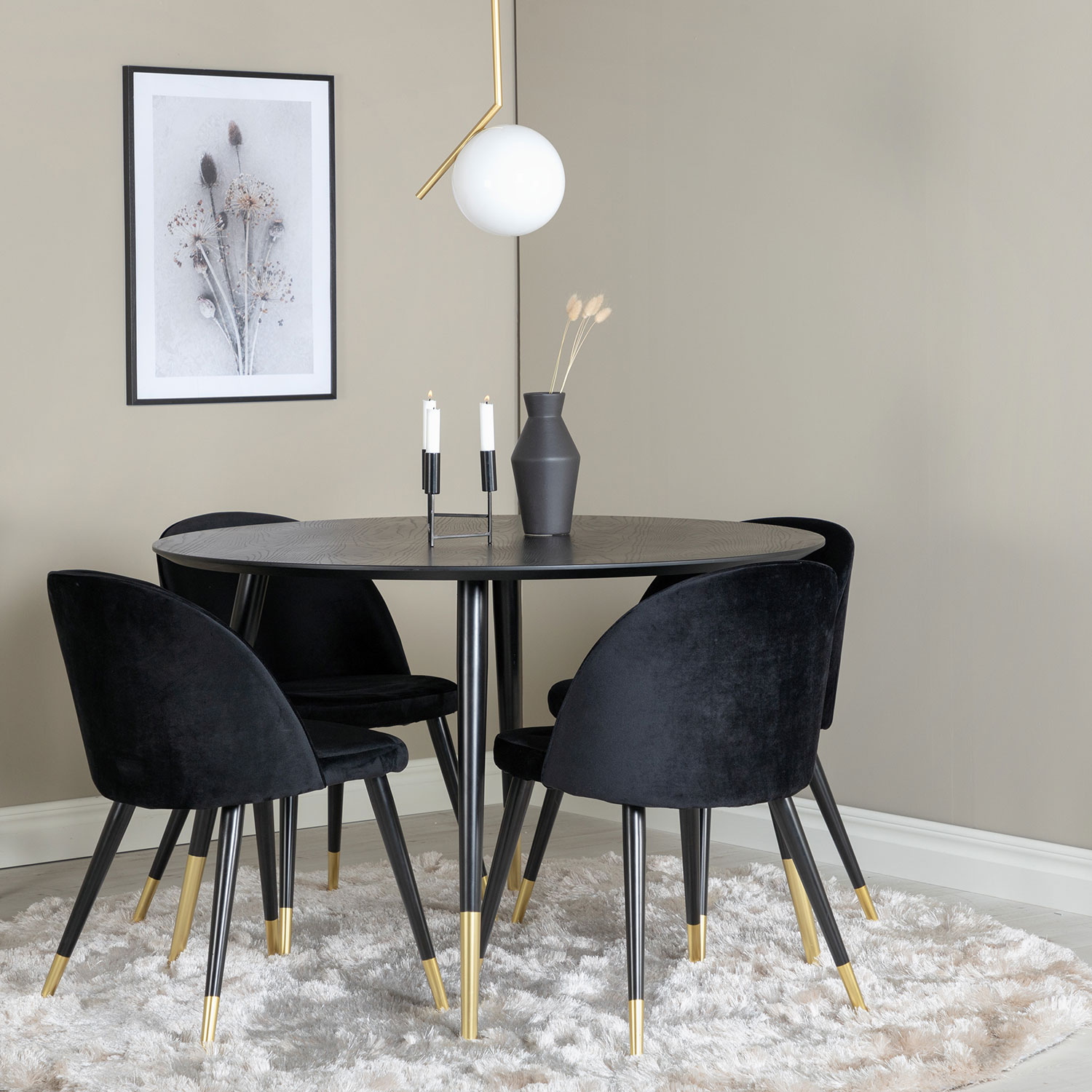 Spisegruppe Venture Home Dipp med 4 Velvet Stoler Rundt
