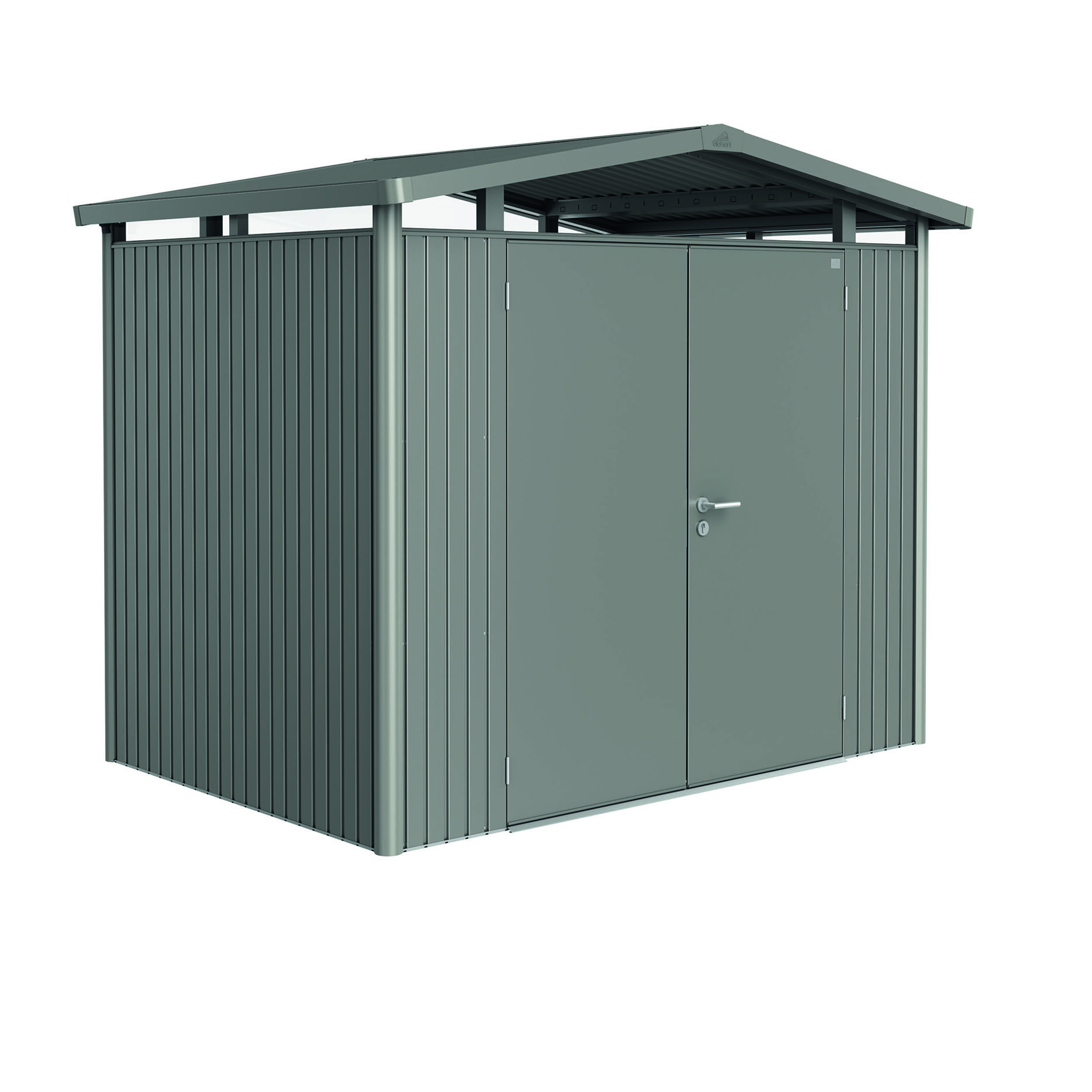 Garden shed Panorama size P2 metallic quartz grey with doubl Kvartsgrå Metallic