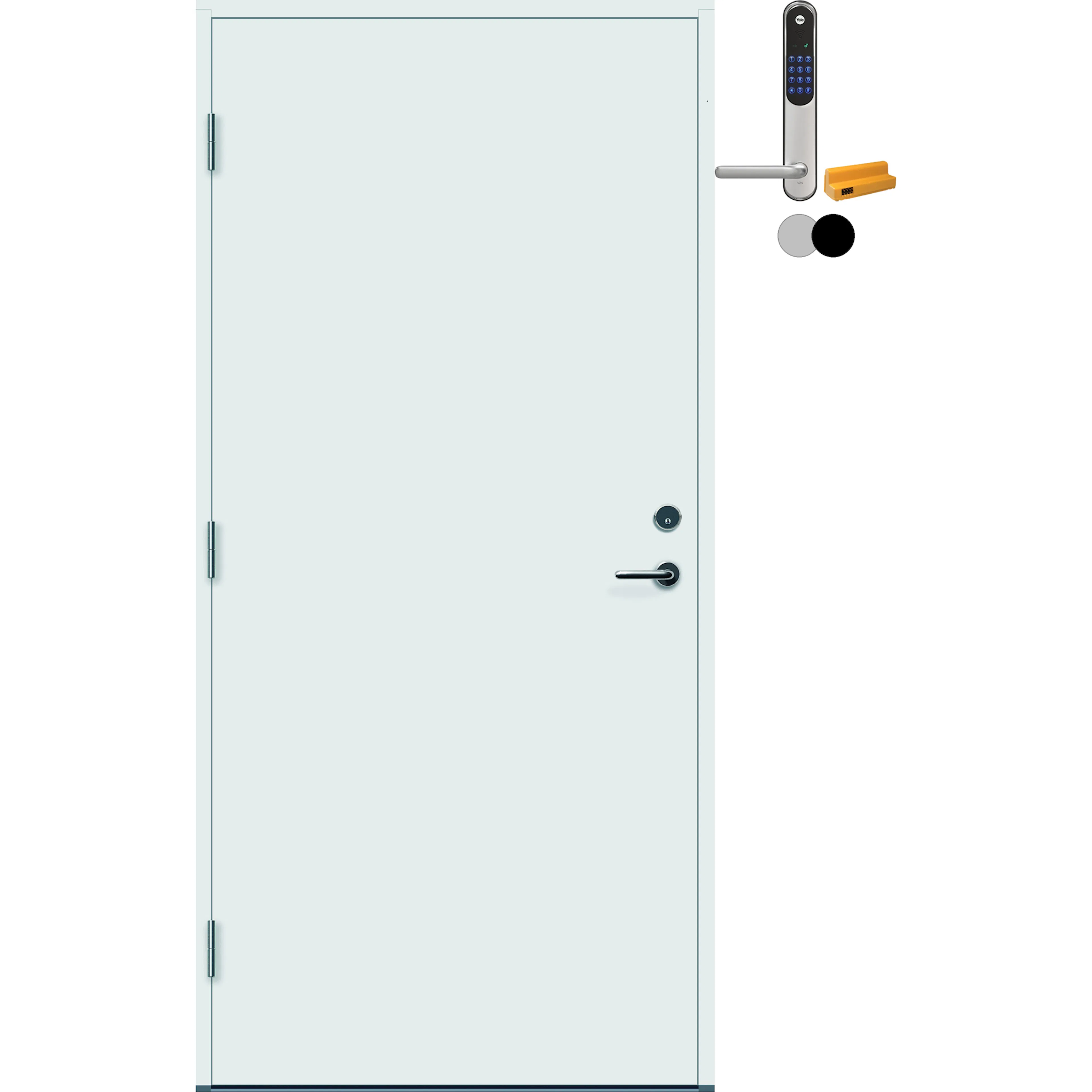 DØR YD SOLA 11X21H HV og Yale Entrus Sort BxH: 110x210 cm Høyre, Hvit , NCS S-0502-Y, Hvit, Yale Entrus Sort