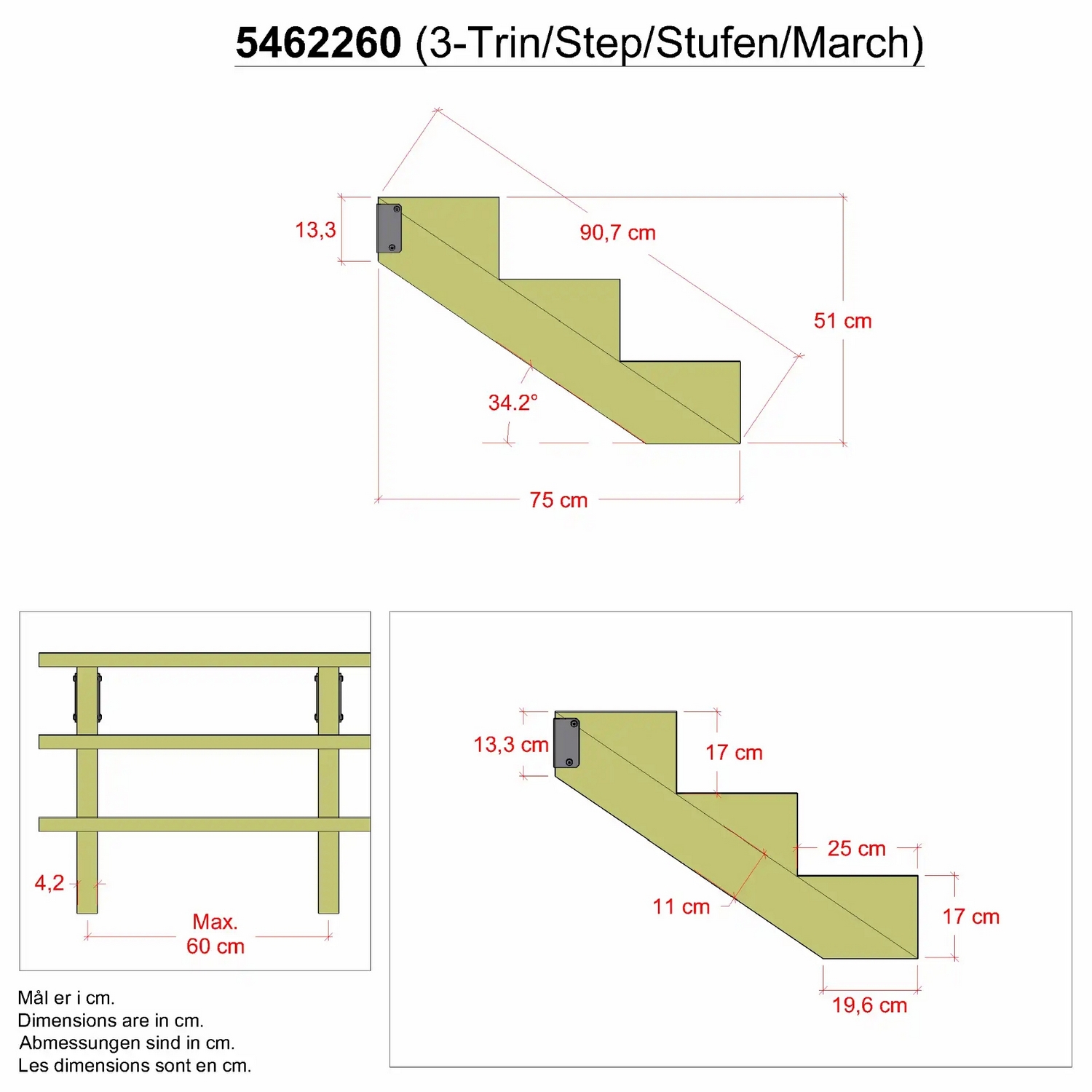 Trappevange PLUS Trinndybde 25cm med Beslag