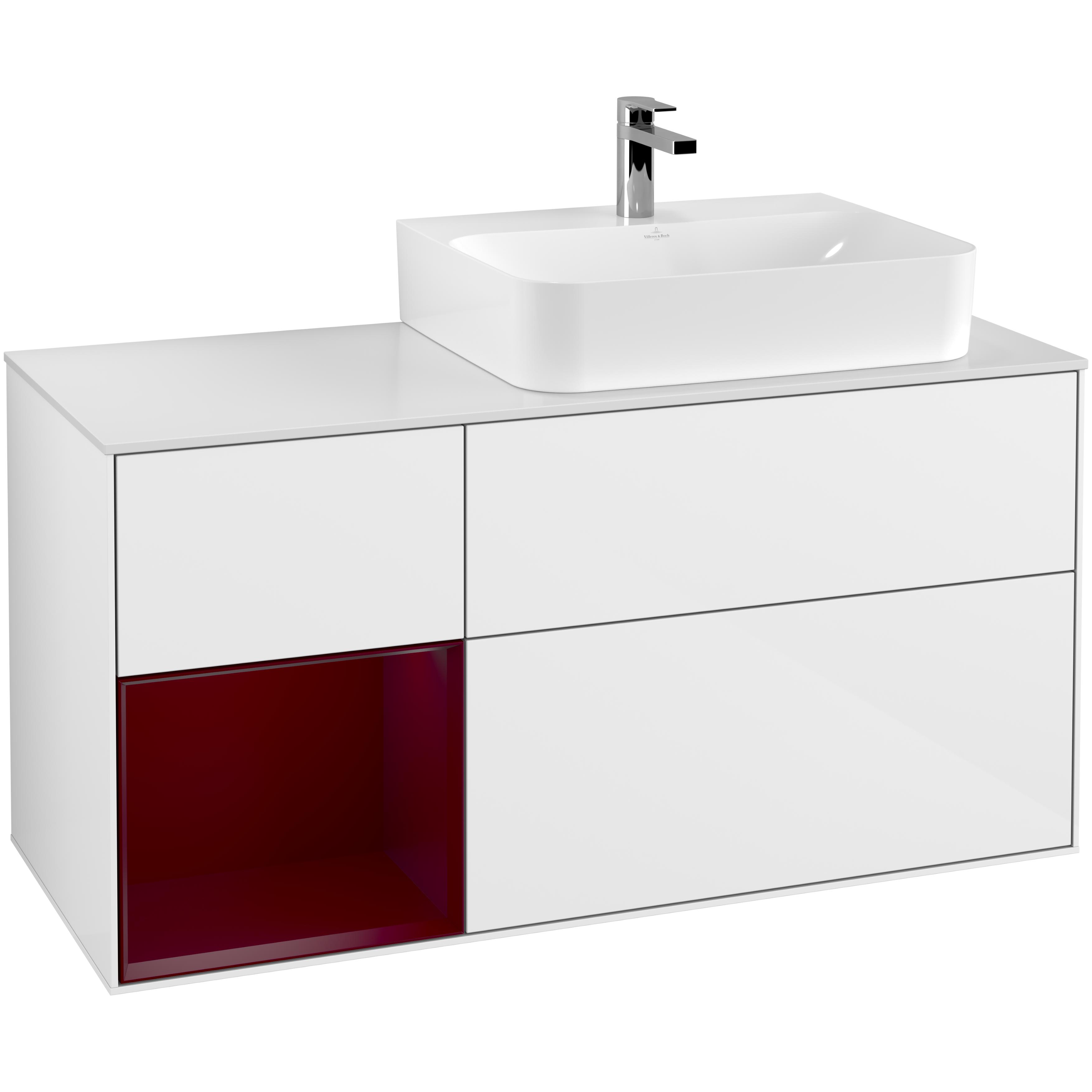Tvättställsskåp Villeroy & Boch Finion med 3 Lådor Hylla och Bänkskiva för Ocentrerat Tvättställ | badrum - badrumsmobler - tvattstallsskap-och-kommod | KakelKungen