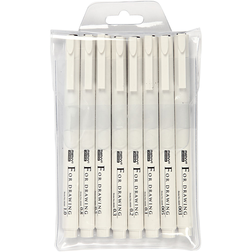 Skrive/Tegnetusj Creativ Company Fine Line Svart Strek 0,03+0,05+0,1+0,2+0,3+0,5+0,8+1,0 mm 8 St/1 Pk