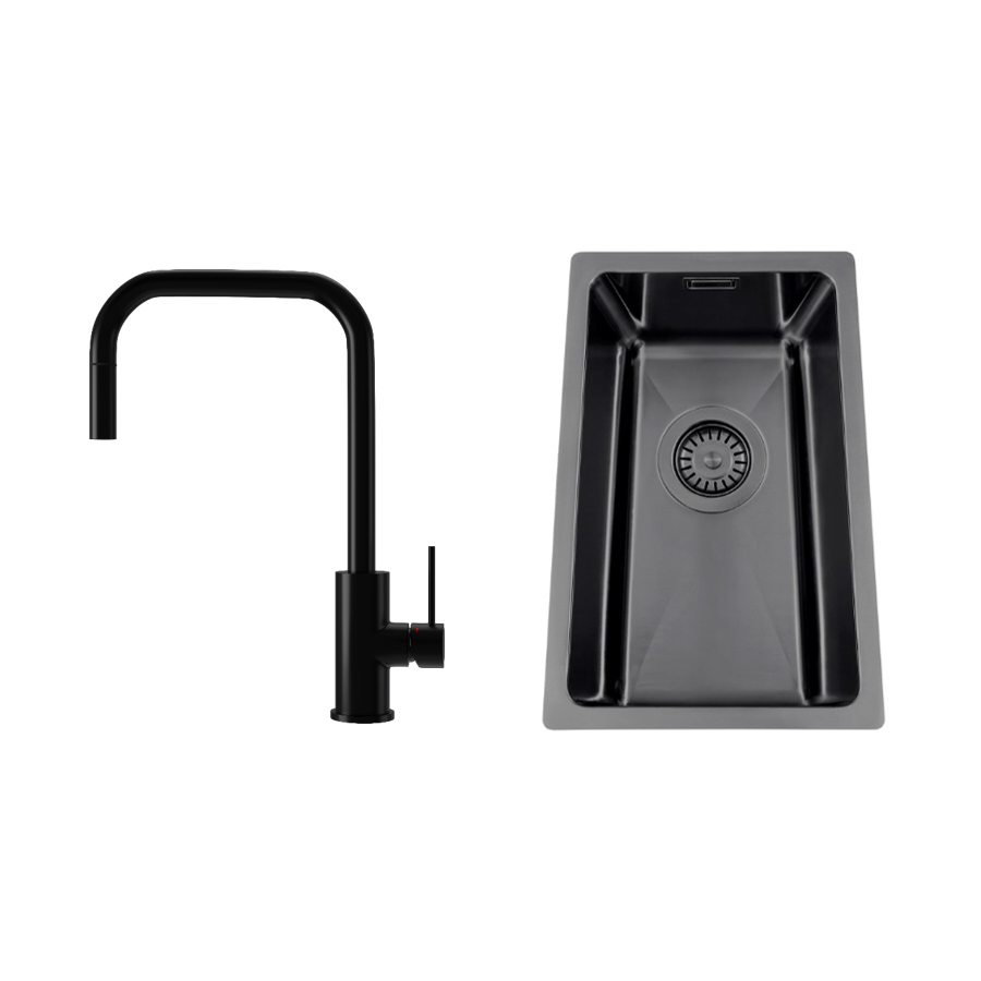 Kjøkkenvask Nordic Tech Titan 230 X med Kjøkkenbatteri Steel Accent Square D