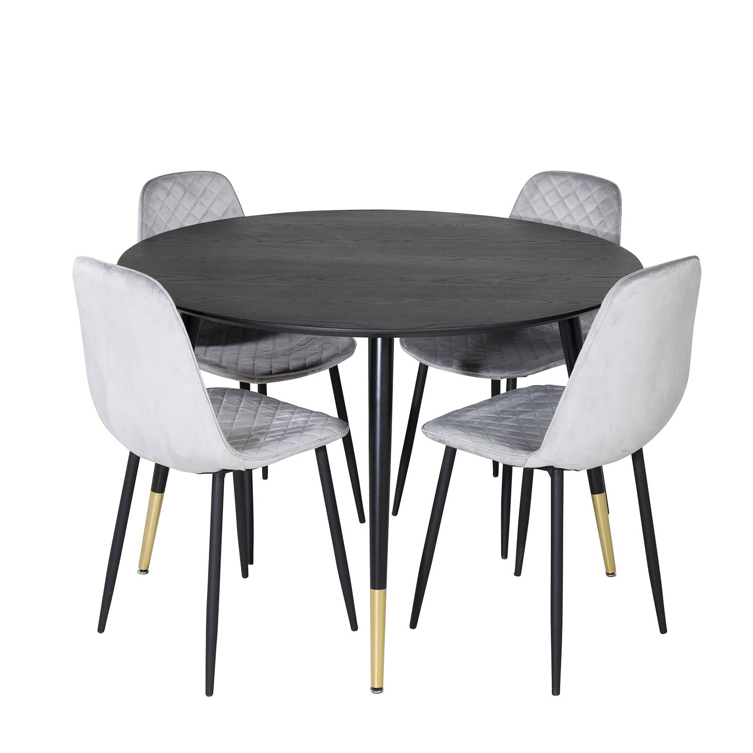 Dipp Table -Black+Polar Diamond Chair - Grey Velvet_4 Sort/Messing/Grå, Sammet