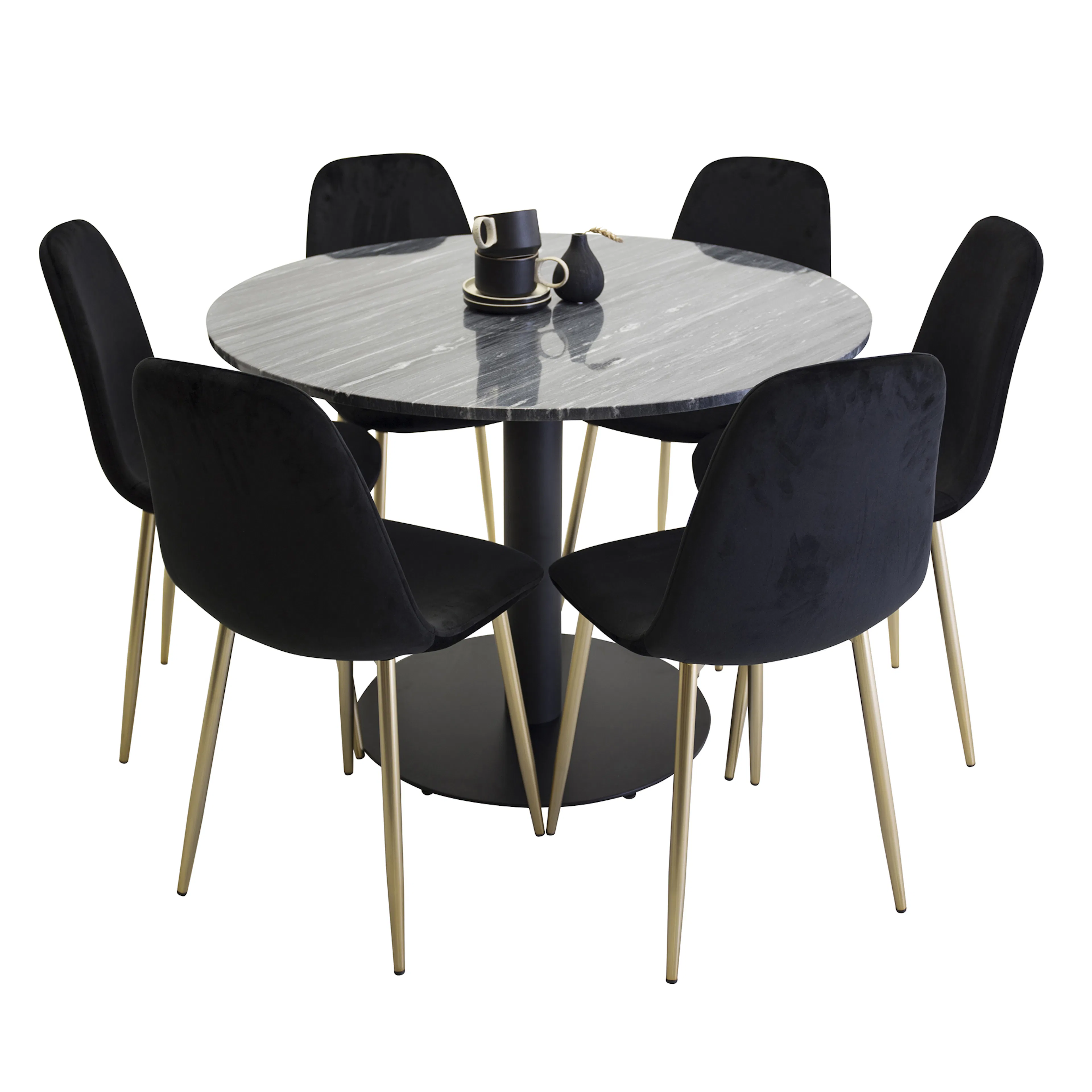 Spisegruppe Venture Home Estelle Sort med 6 Pobbie Stoler