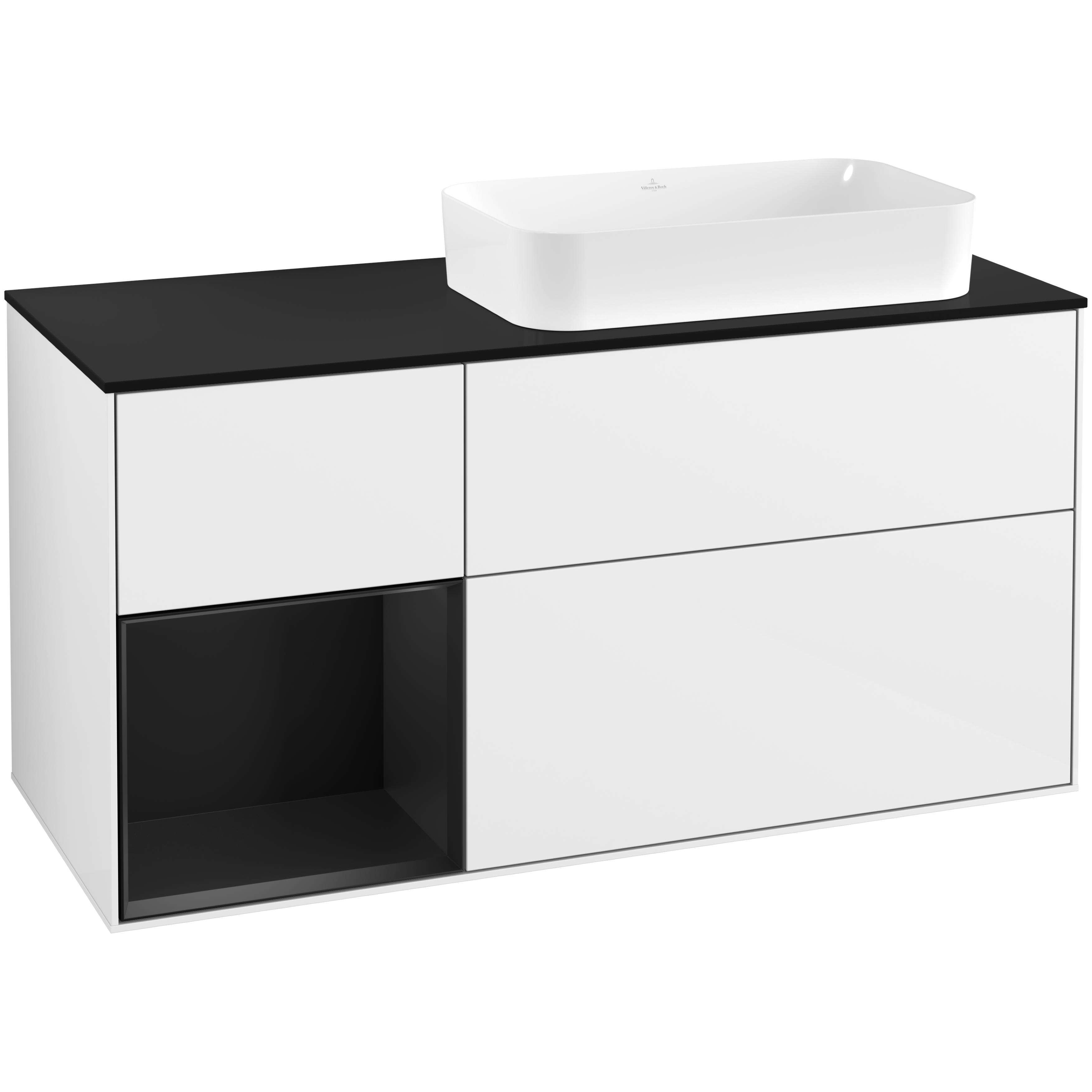Tvättställsskåp Villeroy & Boch Finion med 3 Lådor Hylla och Bänkskiva för Ocentrerat Fristående Tvättställ