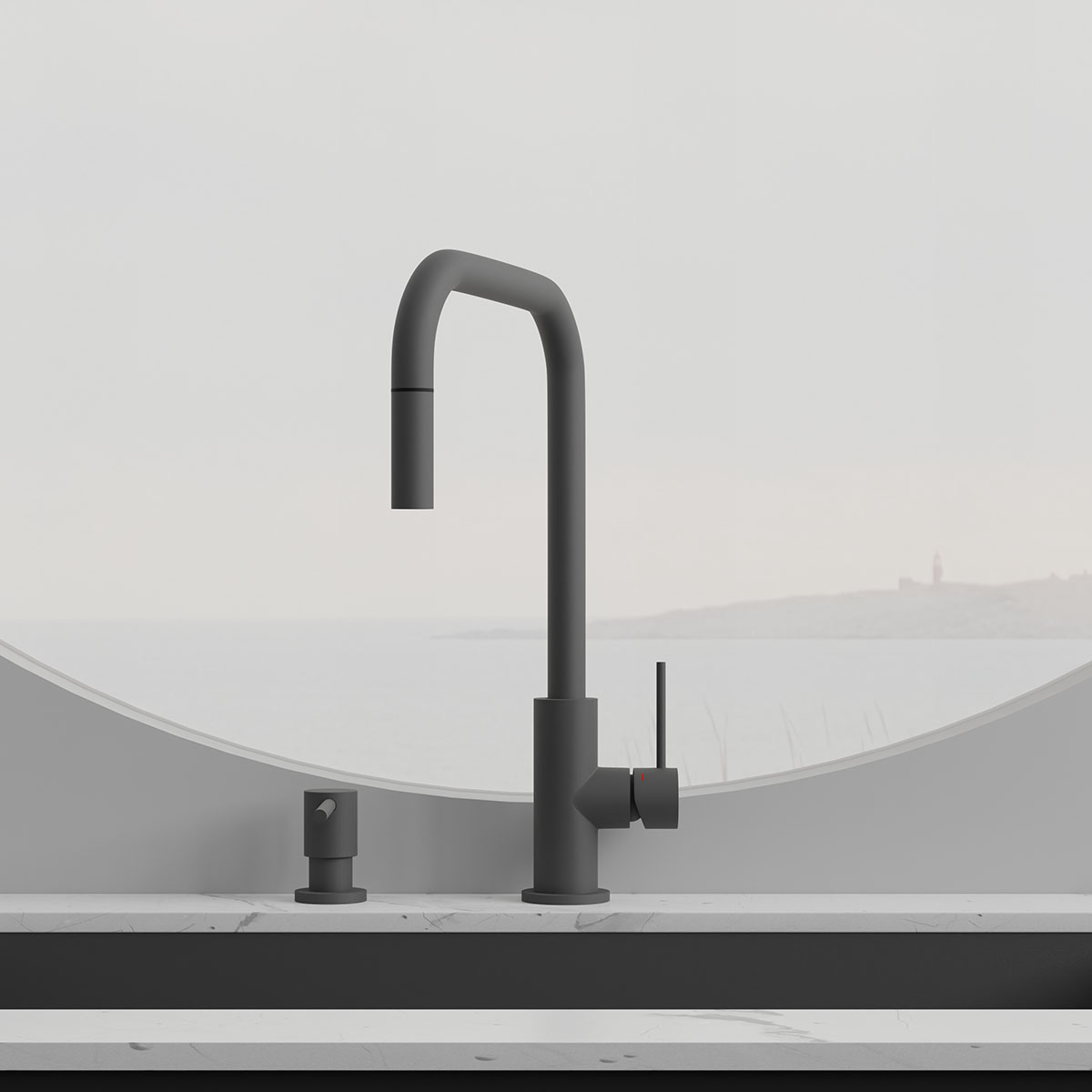Kjøkkenbatteri Scandtap Steel Accent Square med Uttrekkbar Tut