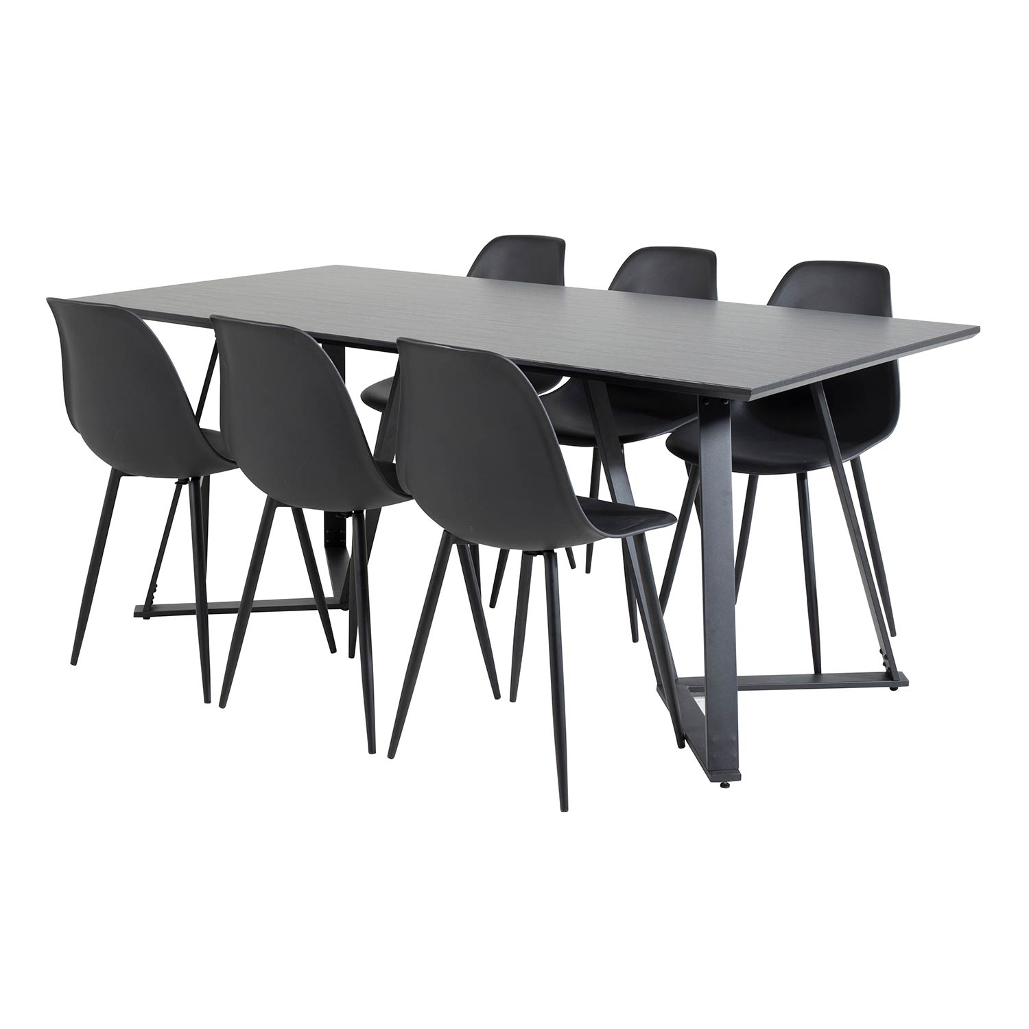 Marina Table - Black top/Polar Plastic Chair/Black Plastic_6 Sort/Sort