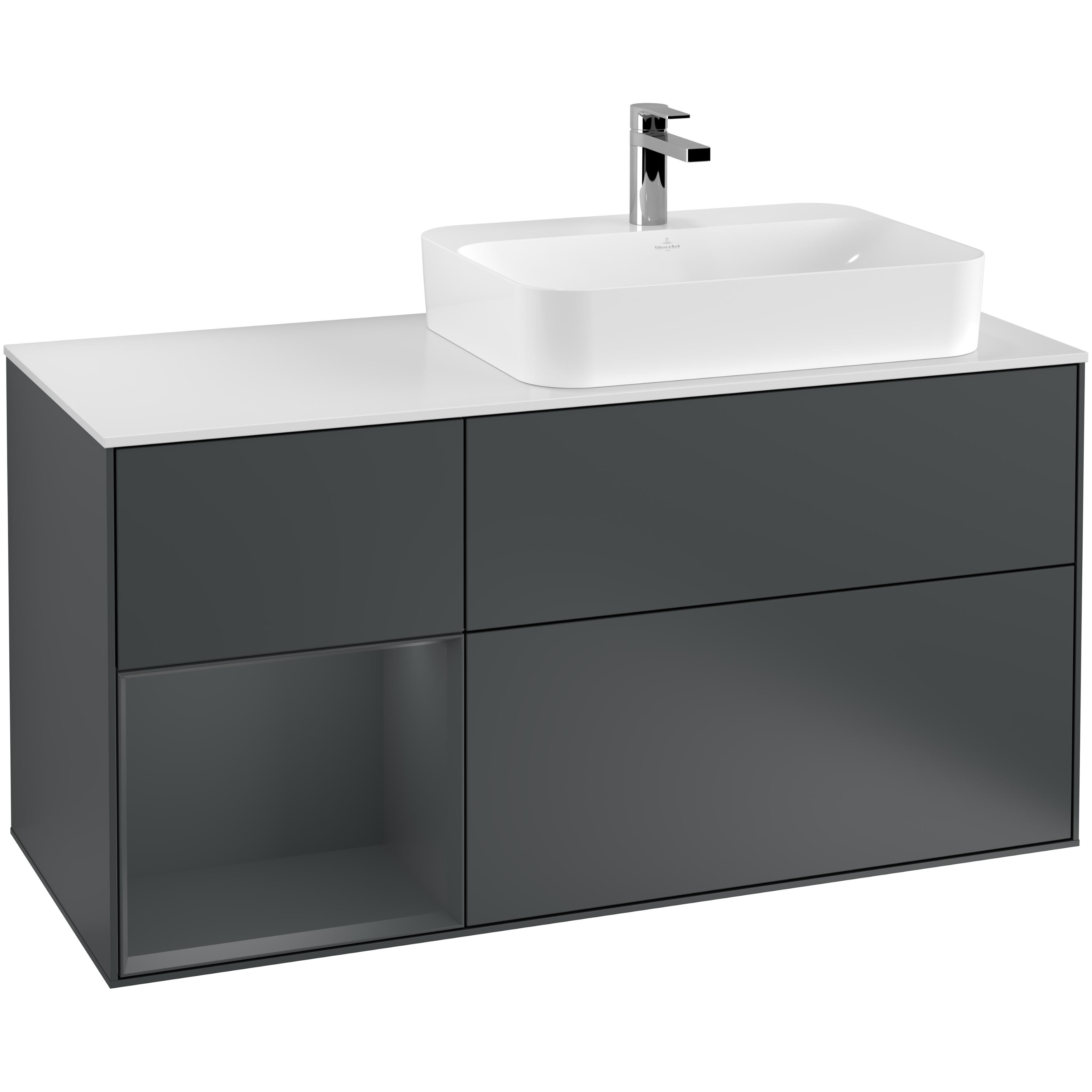 Tvättställsskåp Villeroy & Boch Finion med 3 Lådor Hylla och Bänkskiva för Ocentrerat Ytmonterat Tvättställ