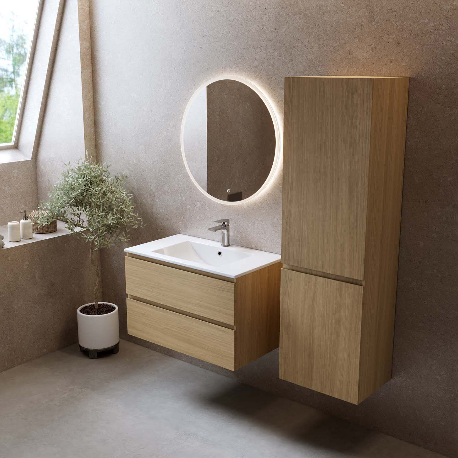 Tvättställsskåp Bathlife Eufori med Tvättställ och Spegel Skina