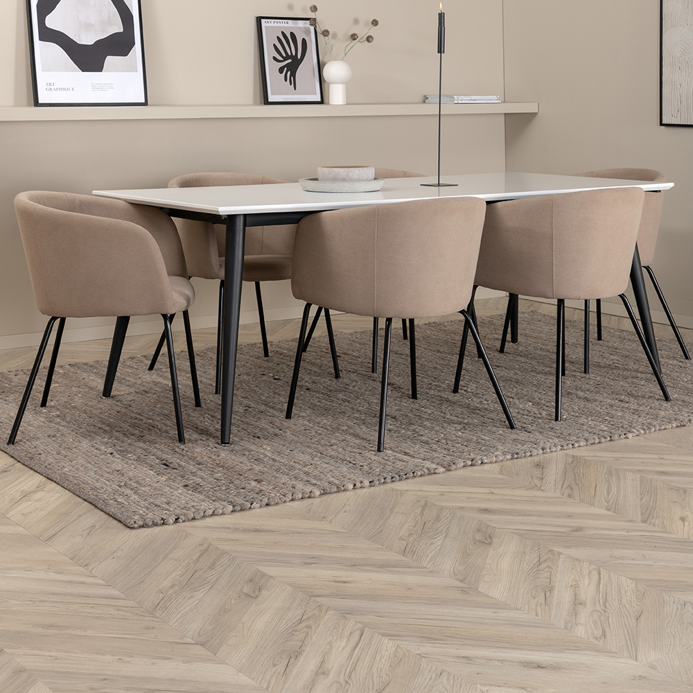 Spisegruppe Venture Home Jolie med 6 Bergen Stoler Polyesterlinen